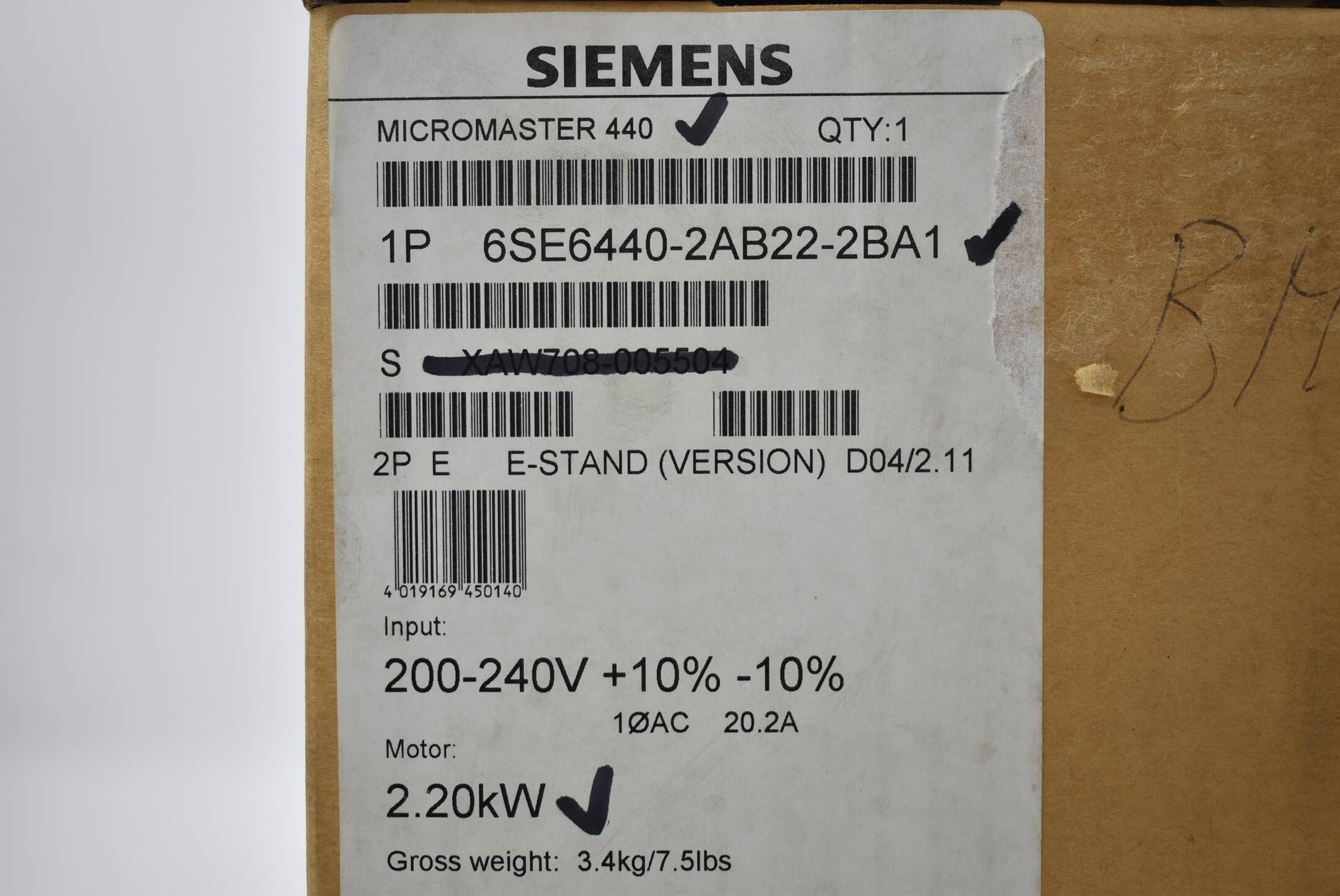 Siemens Micromaster Vector 6SE6 440-2AB22-2BA1 ( 6SE6440-2AB22-2BA1 ) 2,20kW