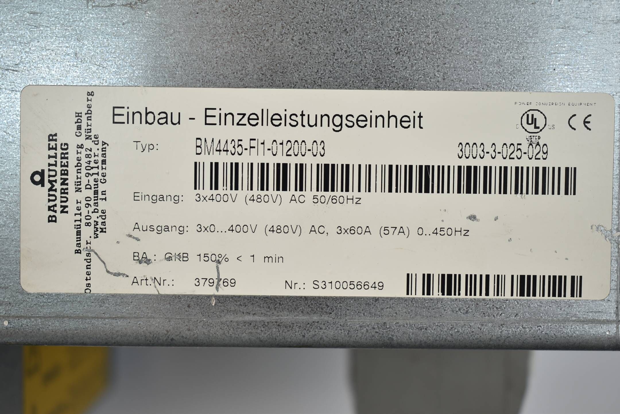 Baumüller Einbau-Einzelleistungsmodul BM4435-FI1-01200-03