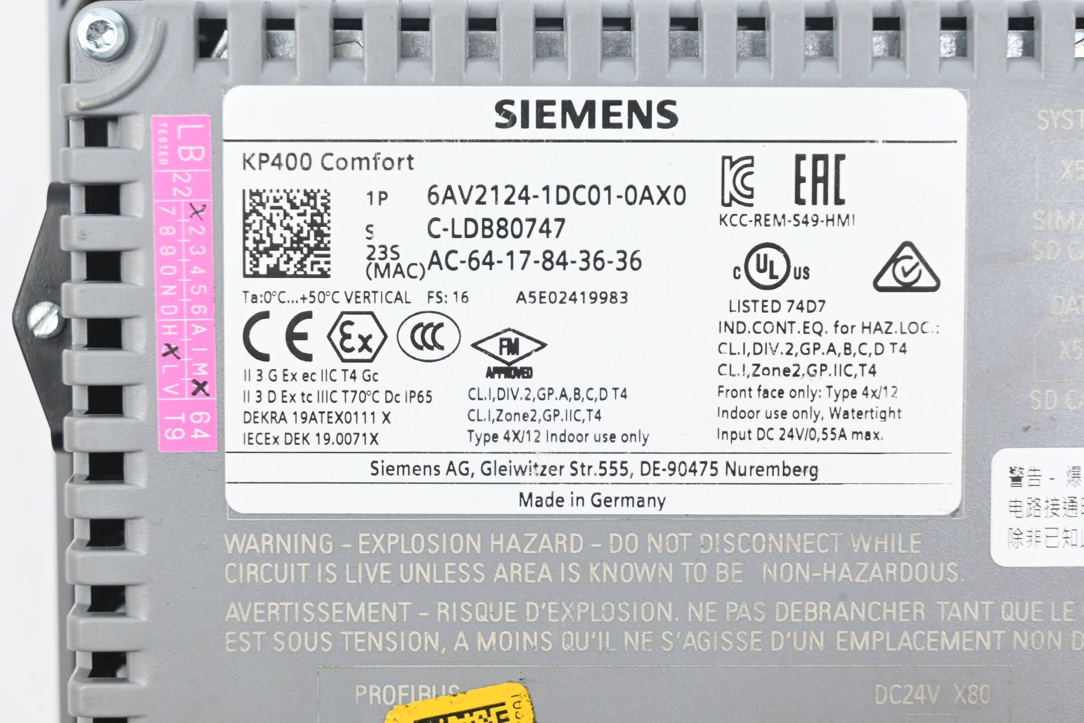 Siemens Simatic HMI KP400 Comfort 6AV2124-1DC01-0AX0 ( 6AV2 124-1DC01-0AX0 )E.16