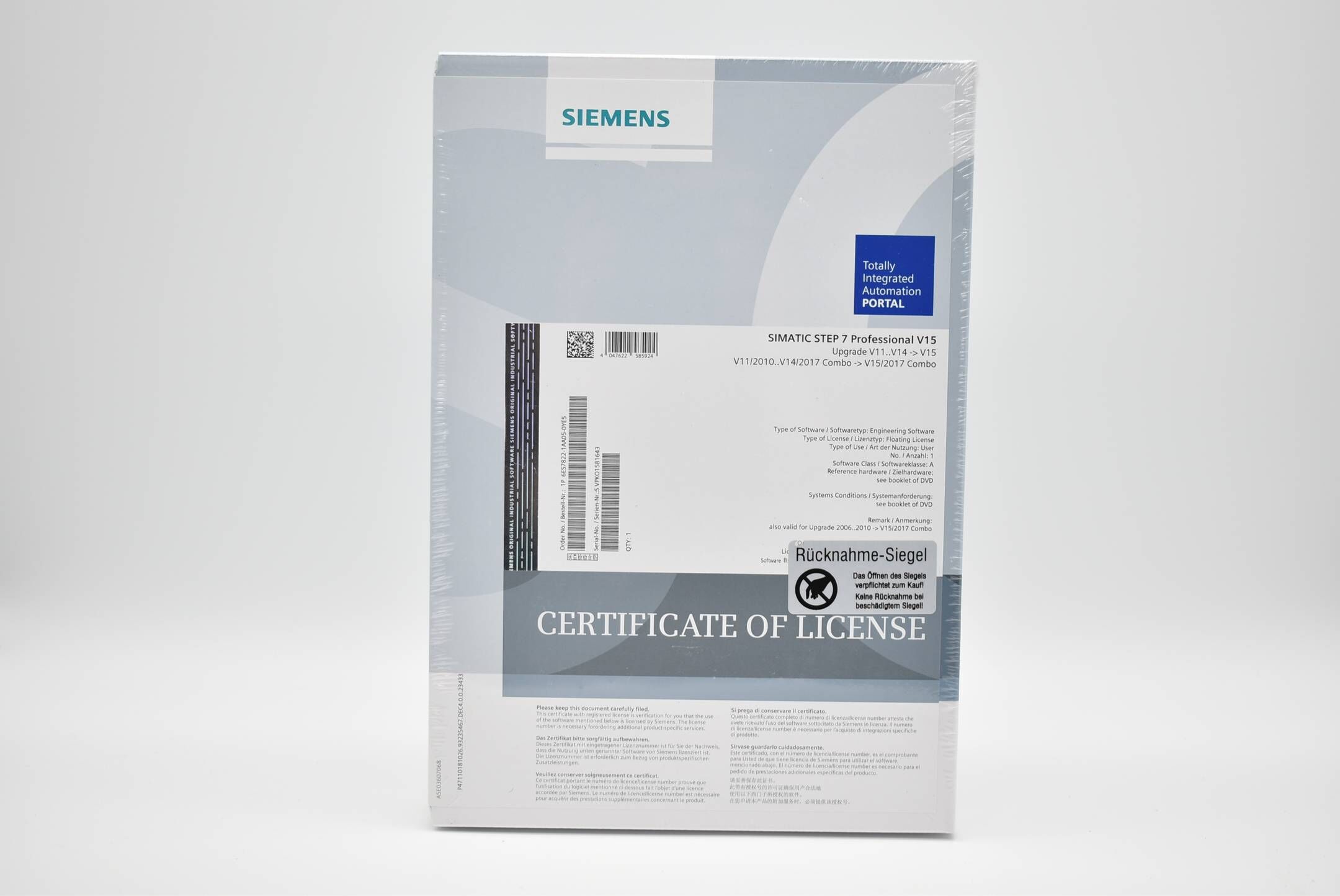 Siemens simatic STEP 7 Professional V15 6ES7822-1AA05-0YE5 Upgrade to V15