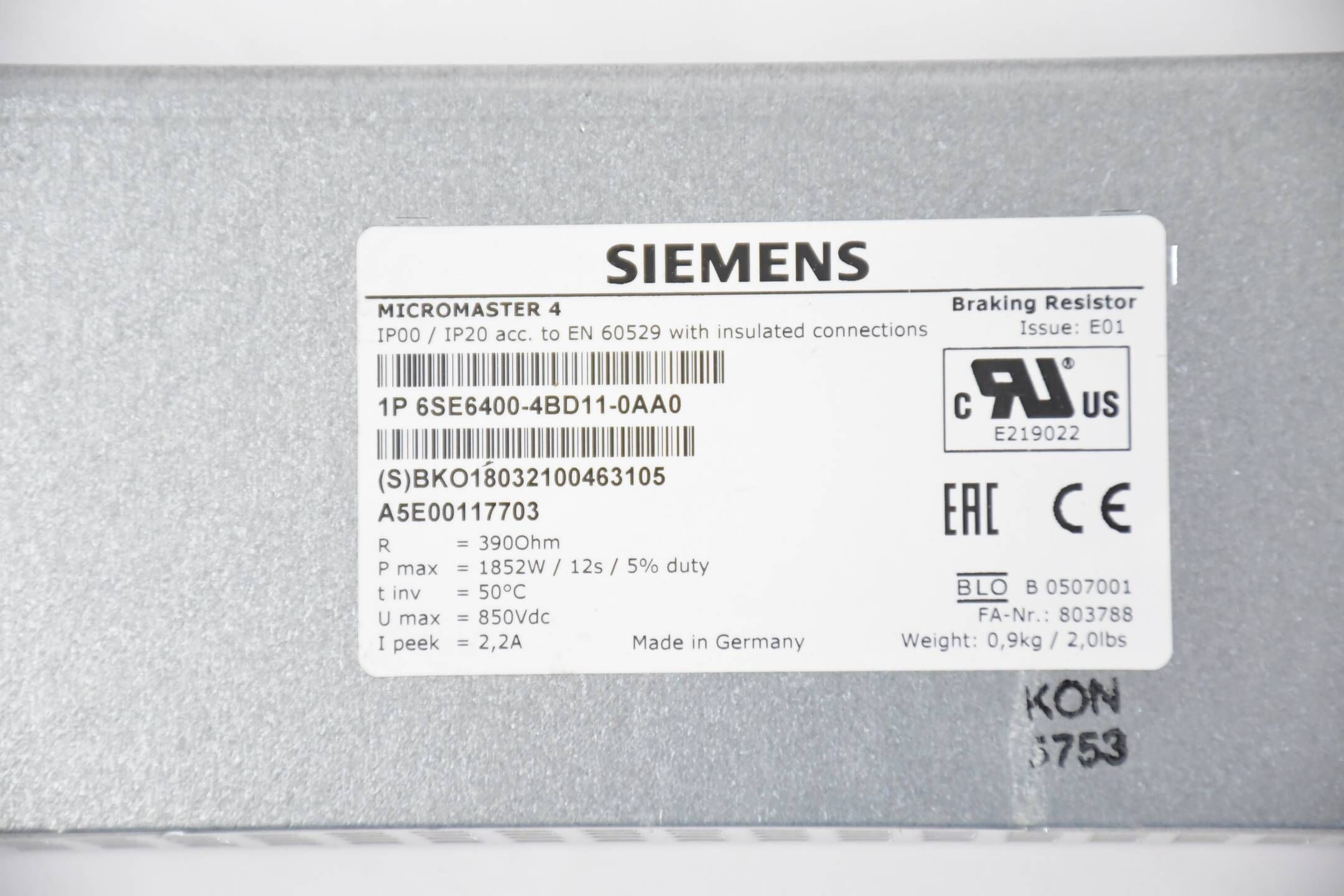 Siemens Micromaster 4 Bremswiderstand 6SE6400-4BD11-0AA0 ( 6SE6 400-4BD11-0AA0 )