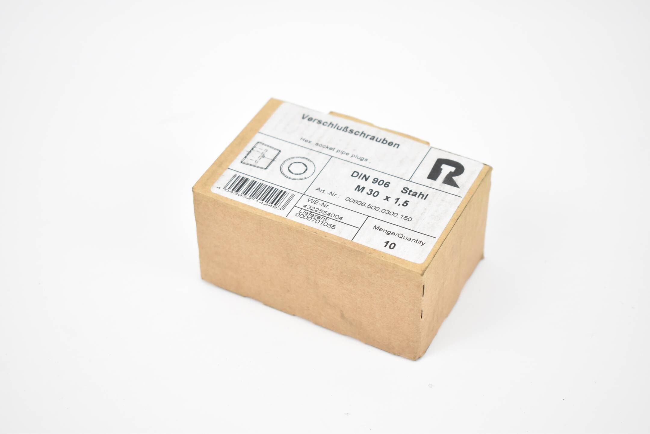 Verschlussschrauben DIN 906 Stahl Feingewinde M30x1,5 ( 00906.500.0300.150 )