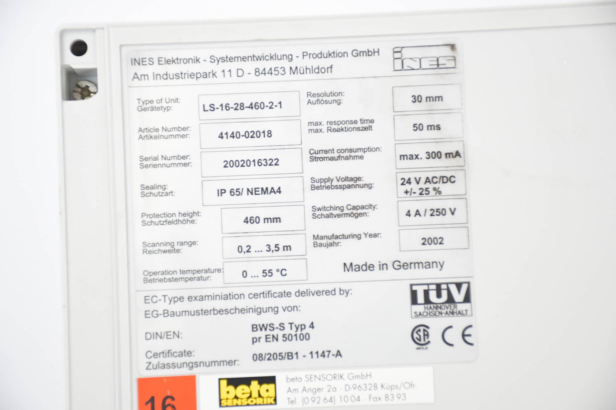 Ines Elektronik BWS-S Typ 4 LS-16-28-460-2-1 ( 4140-02018 )
