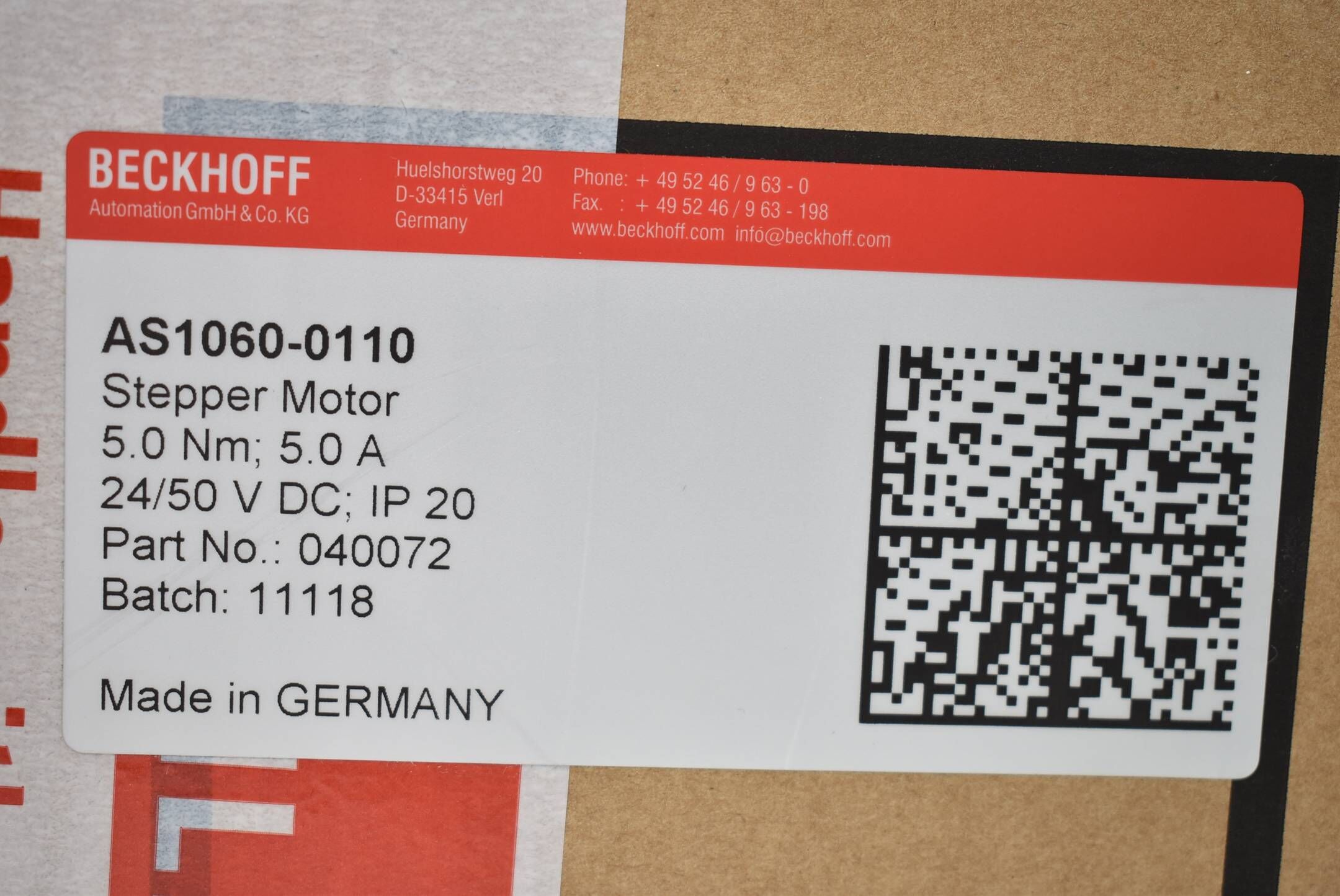 Beckhoff Schrittmotor 24/50VDC 5A 5.0Nm AS1060-0110 ( AS 1060-0110 )