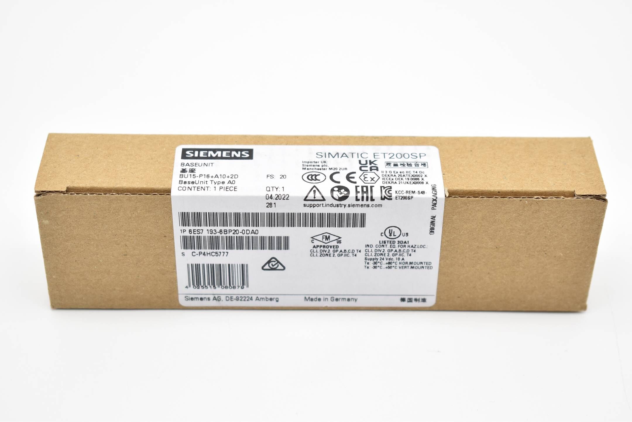 Siemens Simatic ET200SP BU 6ES7193-6BP20-0DA0 ( 6ES7 193-6BP20-0DA0 ) 