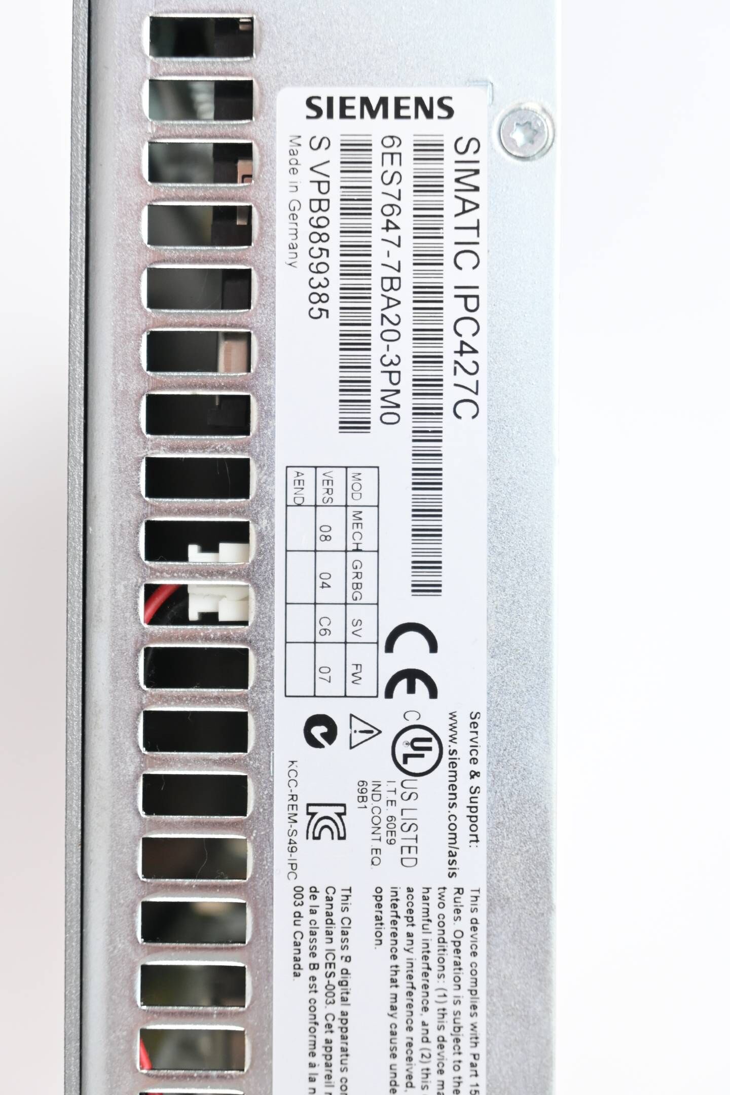 Siemens Simatic IPC427C Microbox PC 6ES7647-7BA20-3PM0 / 6ES7 647-7BA20-3PM0 V.7