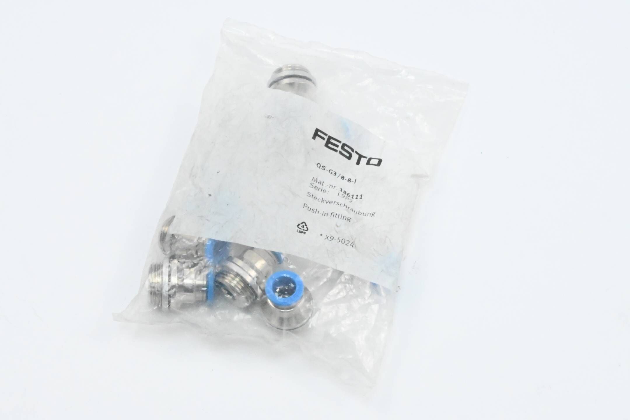 Festo 10 Stück Steckverschraubung QS-G3/8-8-I ( 186111 )
