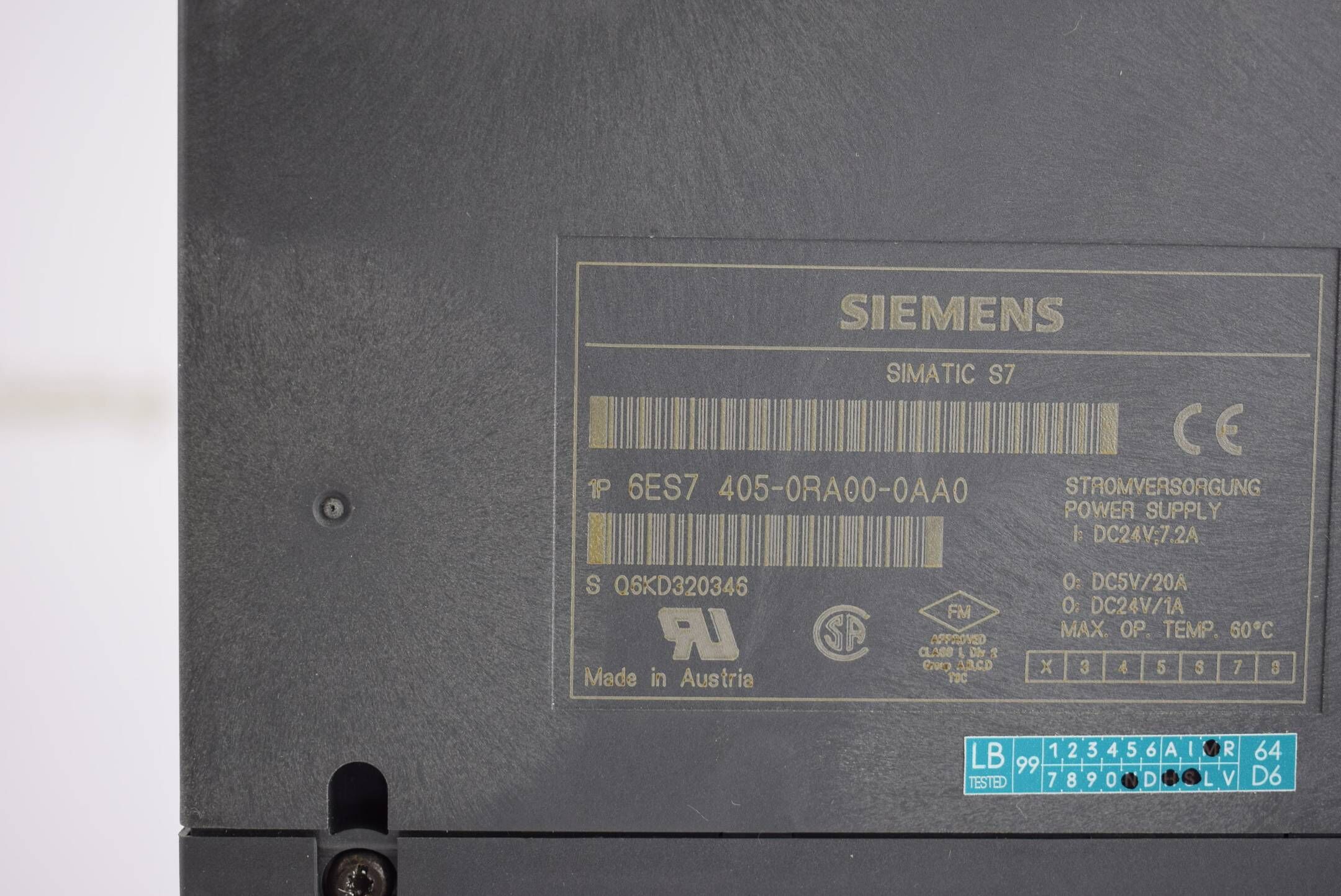 Siemens simatic S7 PS407 20A 6ES7405-0RA00-0AA0 ( 6ES7 405-0RA00-0AA0 ) E2