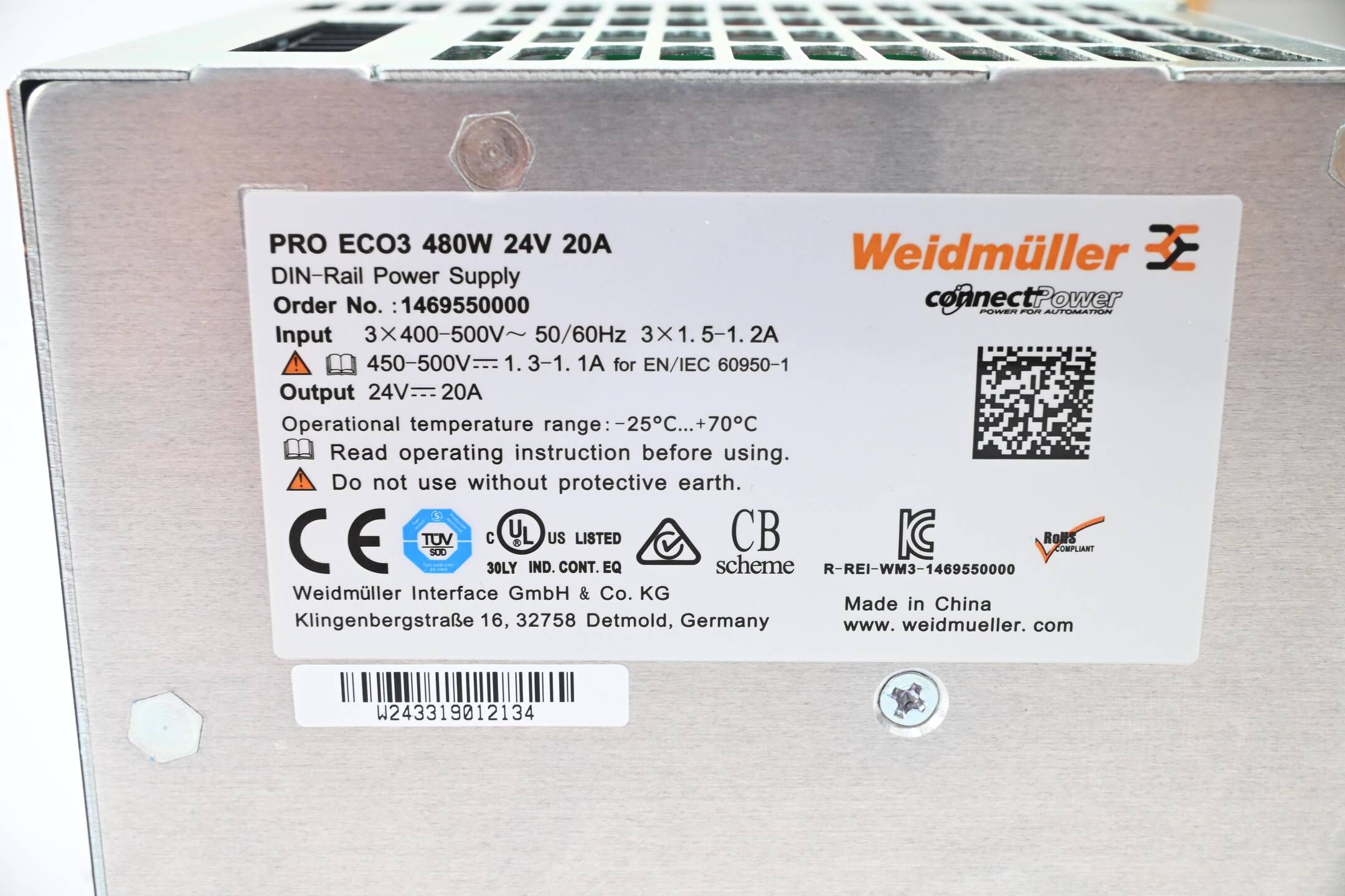 Weidmüller Schaltnetzteil PRO ECO3 480W 24V 20A ( 1469550000 )