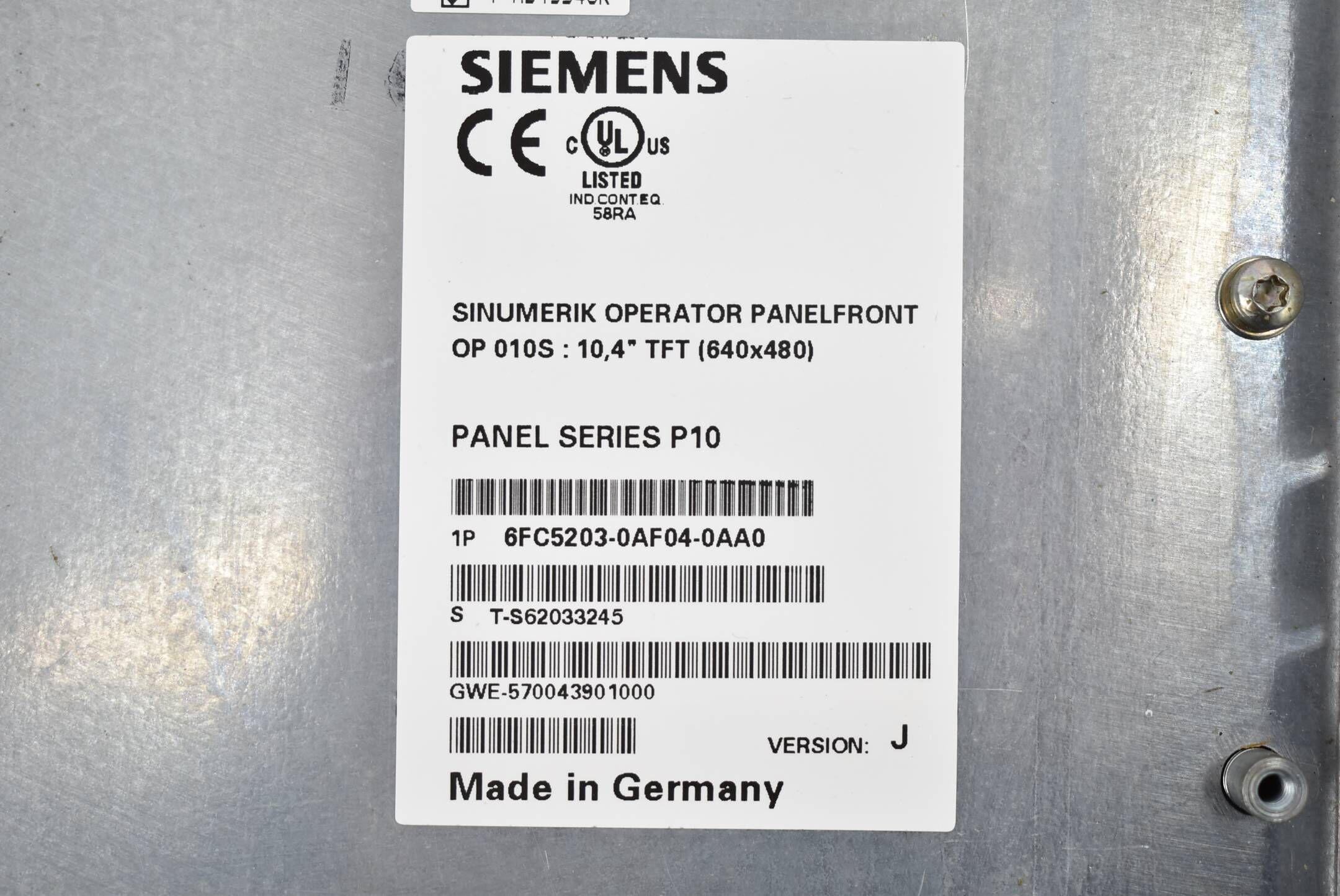 Siemens Sinumerik Panel OP 010S 6FC5203-0AF04-0AA0 ( 6FC5 203-0AF04-0AA0 ) VJ