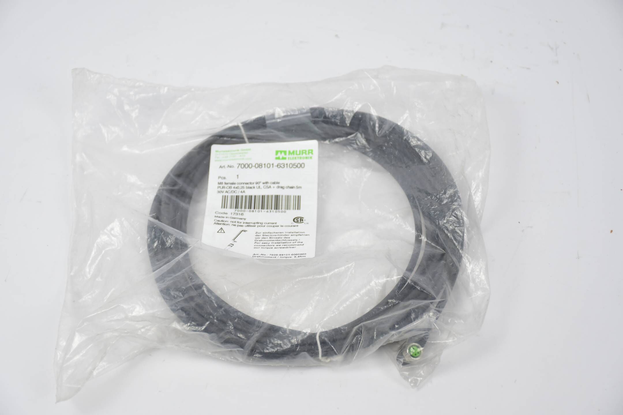 Murr elektronik M8 female connector 90° with cable 7000-08101-6310500