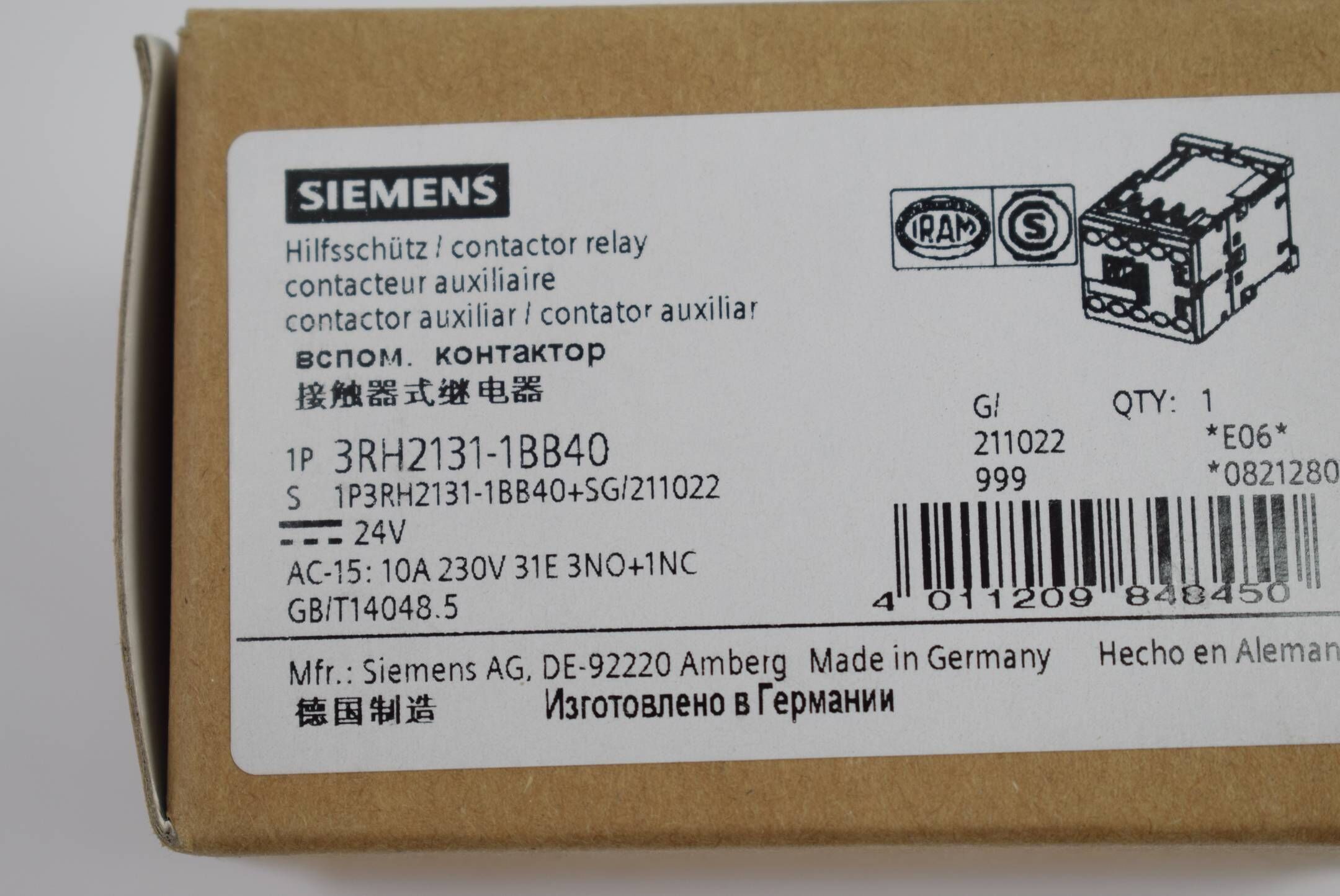 Siemens contactor relay 3RH2131-1BB40 ( 3RH2 131-1BB40 ) E6