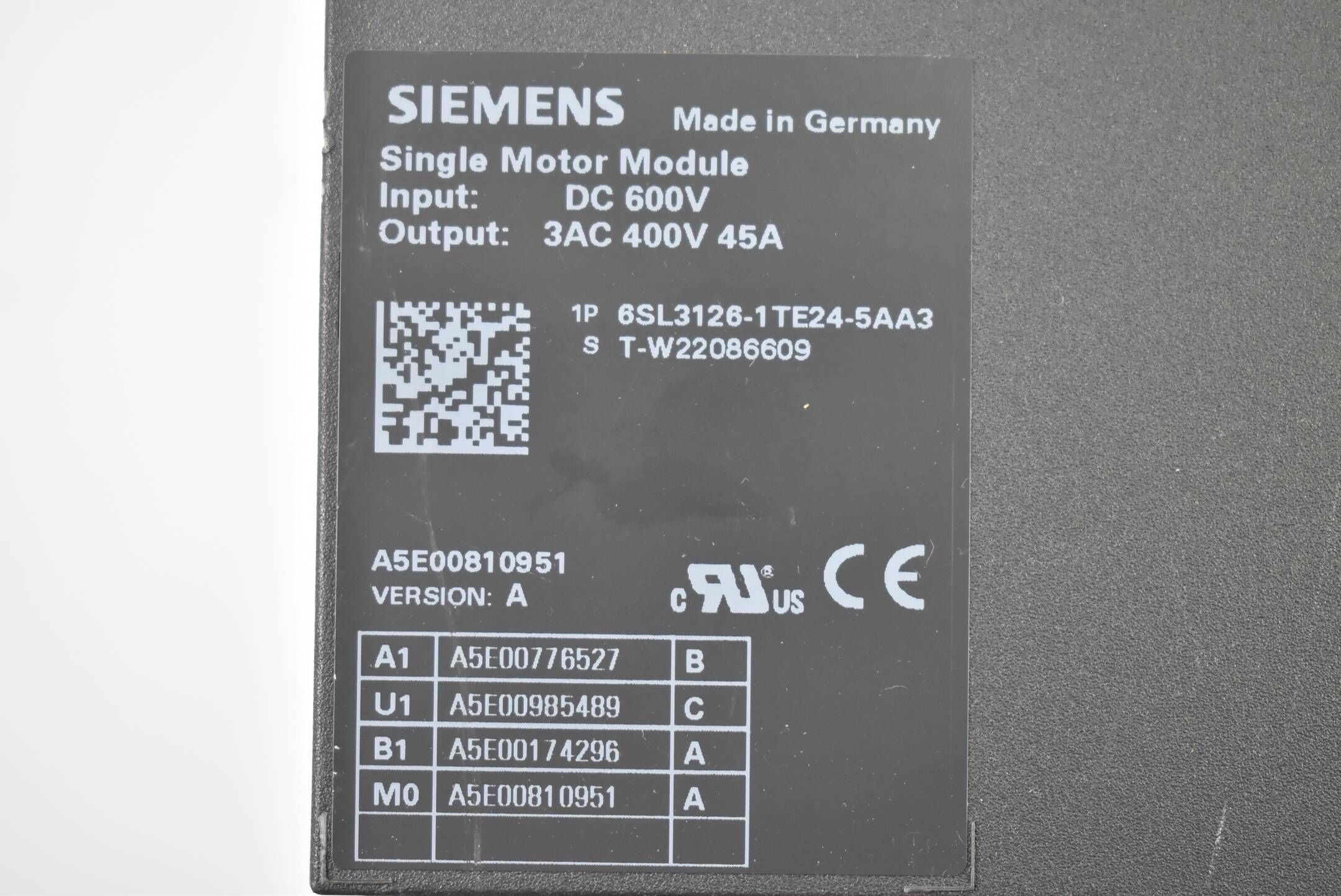Siemens Sinamics S120 6SL3126-1TE24-5AA3 ( 6SL3 126-1TE24-5AA3 ) Ver. A