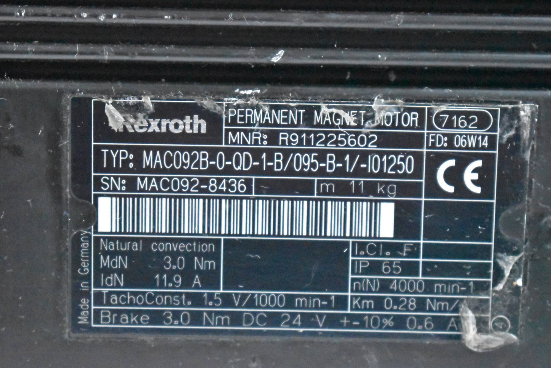 Rexroth Motor 3,0Nm 11,9A 4000rpm MAC092B-0-QD-1-B/095-B-1/-I01250 / R911225602