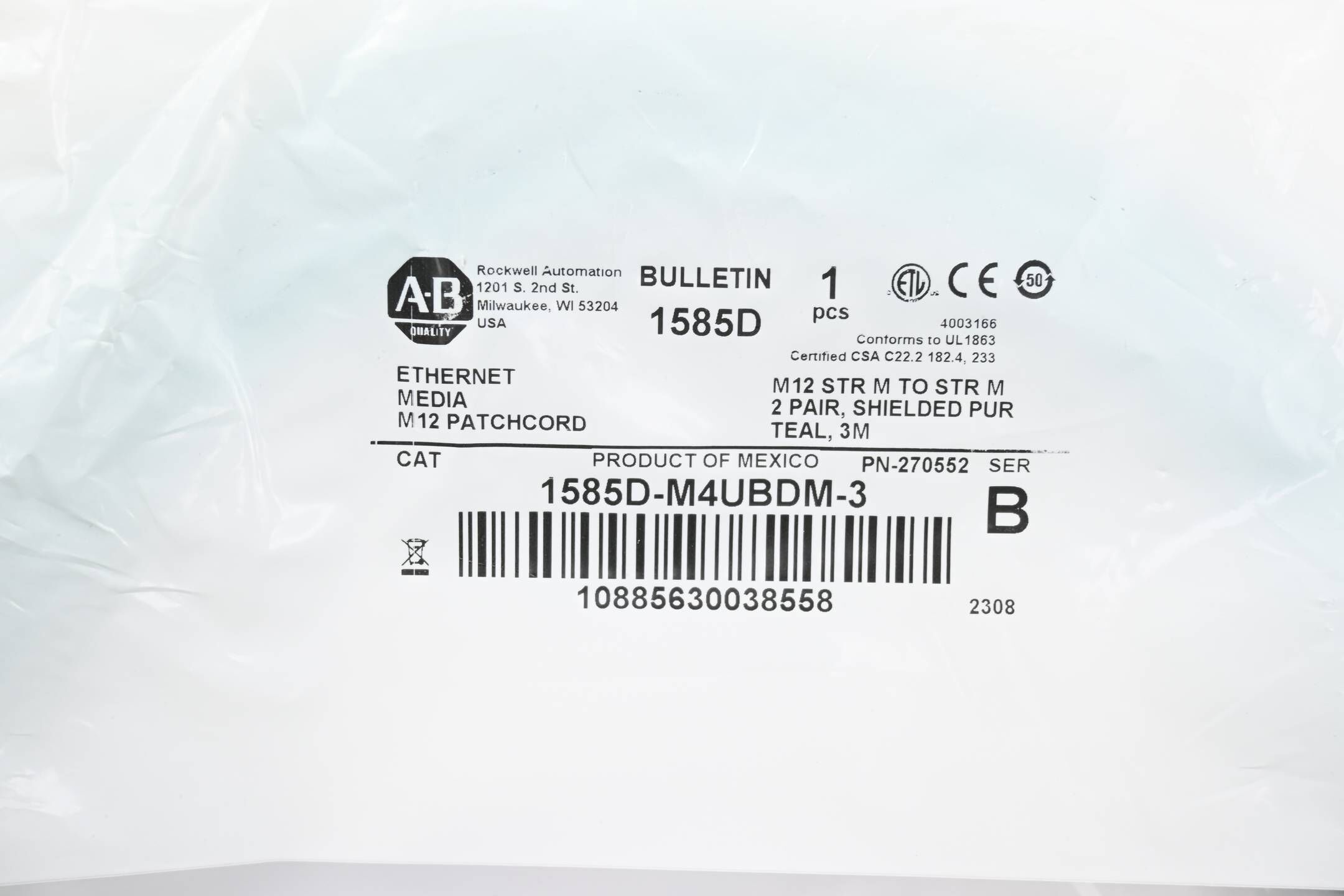 Allen Bradley Ethernet-Patchkabel 1585D-M4UBDM-3 ( 3,0m )