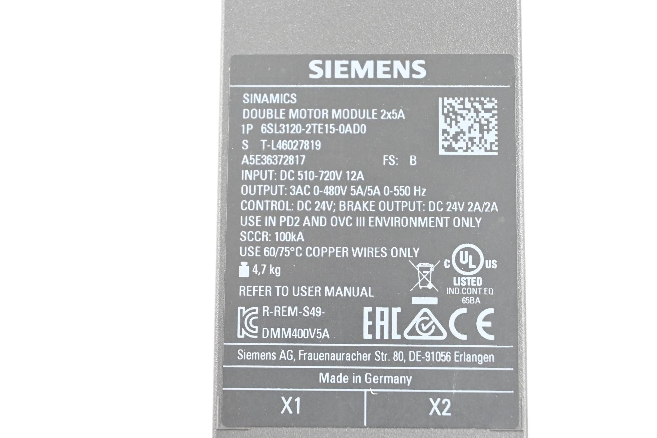 Siemens sinamics S120 6SL3120-2TE15-0AD0 ( 6SL3 120-2TE15-0AD0 ) FS.B