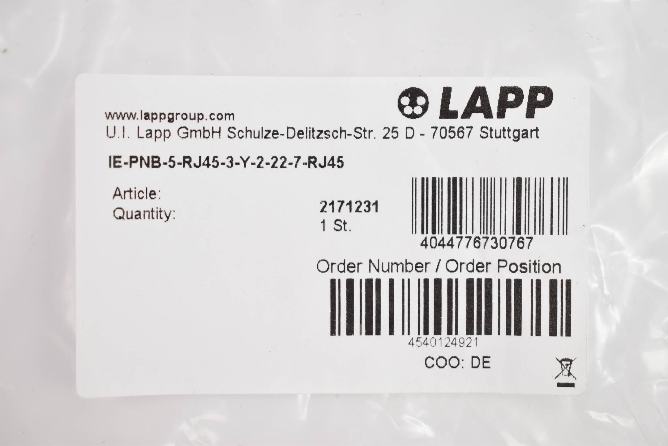 Lapp Etherline PN Flex Cat.5 RJ45 IE-PNB-5-RJ45-3-Y-2-22-7-RJ45 ( 2171231 )
