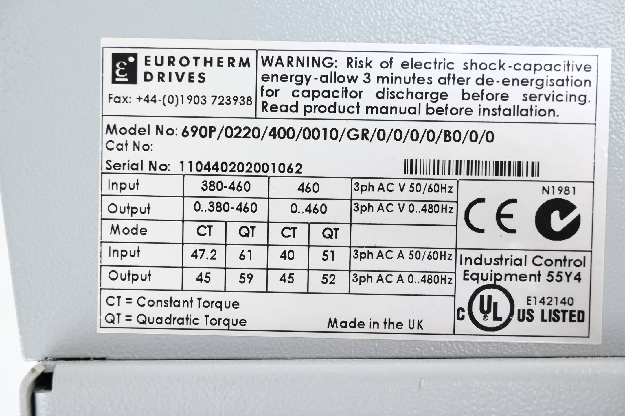 Eurotherm Drive AC integrator 690+ series 690P/0220/400/0010/GR/0/0/0/0/B0/0/0 