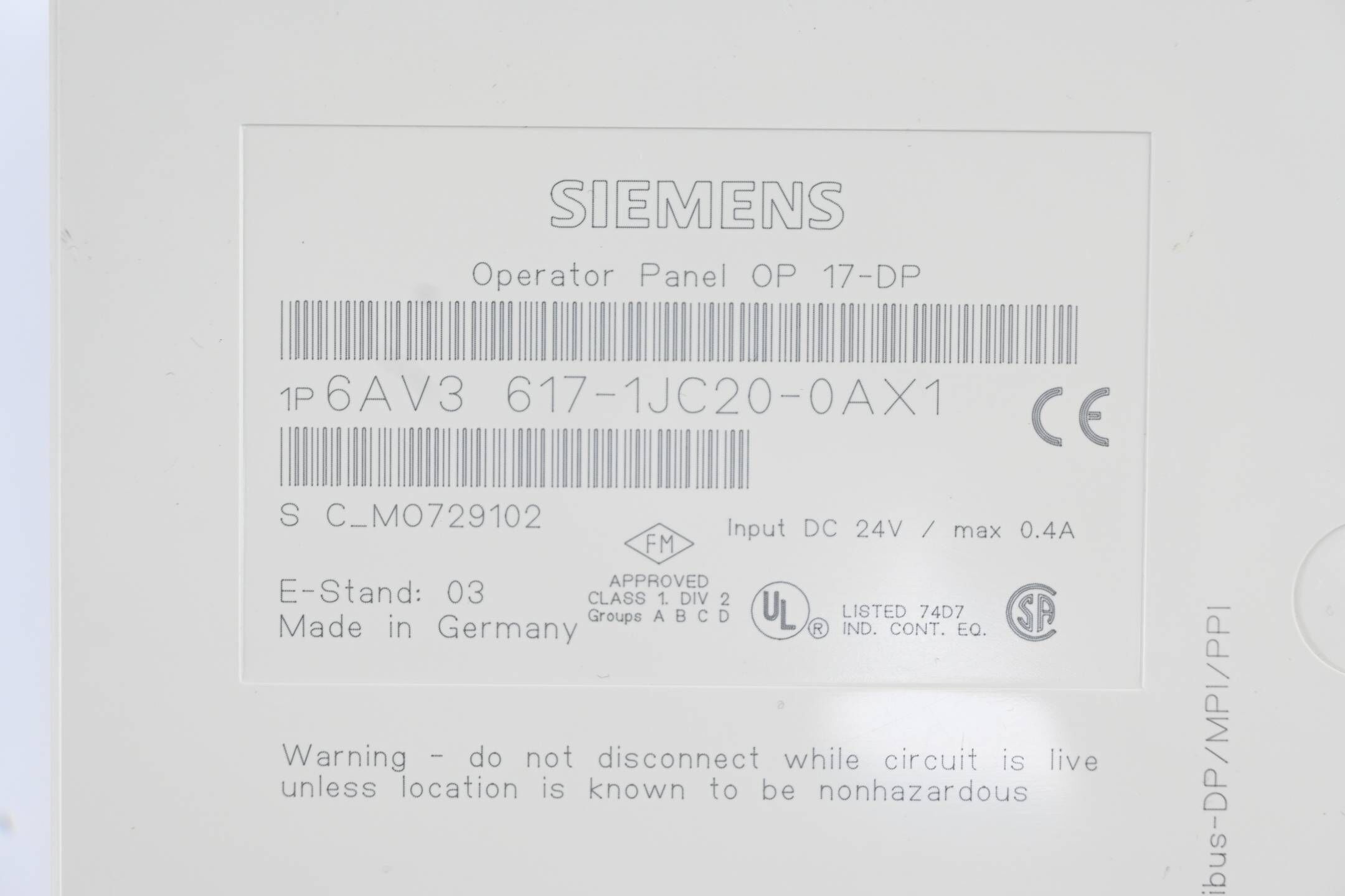 GENERALÜBERHOLT Siemens Simatic OP17/DP OP17-DP 6AV3617-1JC20-0AX1