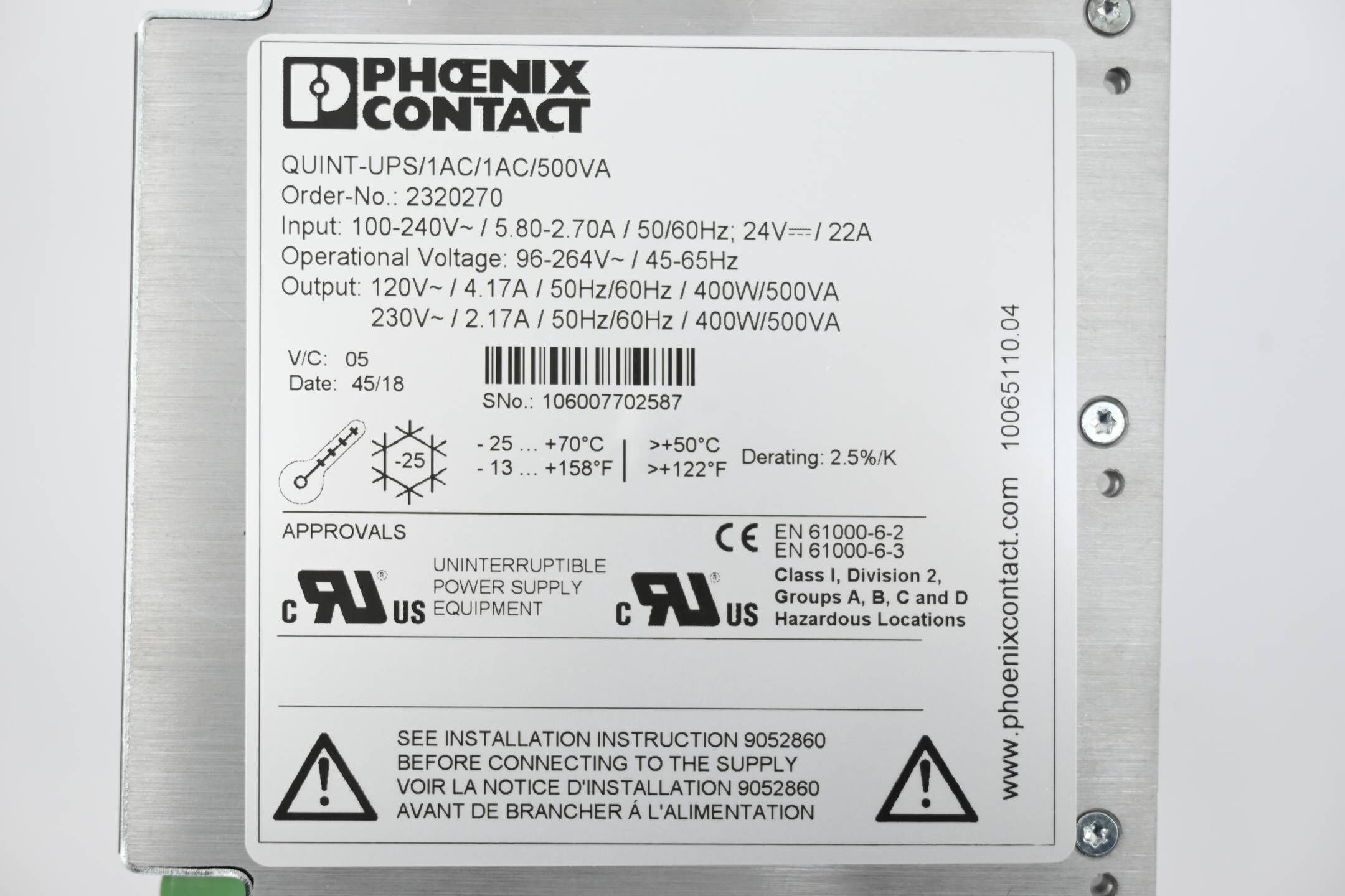 DEFEKT Phoenix Contact Netzteil QUINT-UPS/1AC/1AC/500VA ( 2320270 )