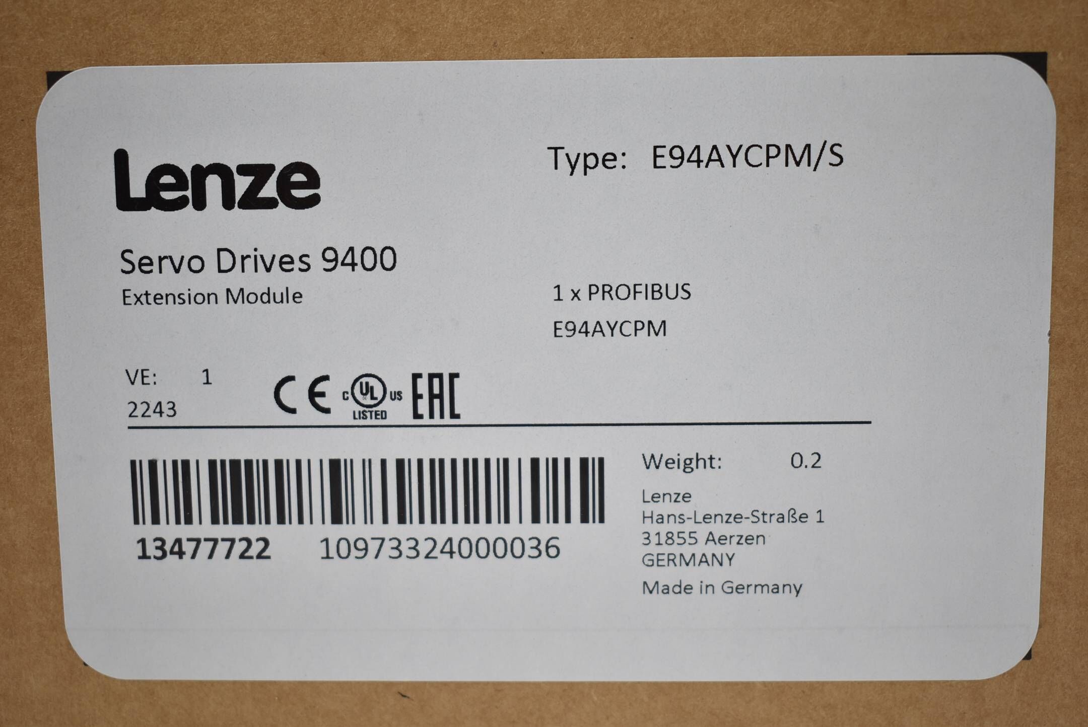 Lenze Servo Drives 9400 Extension Module E94AYCPM/S