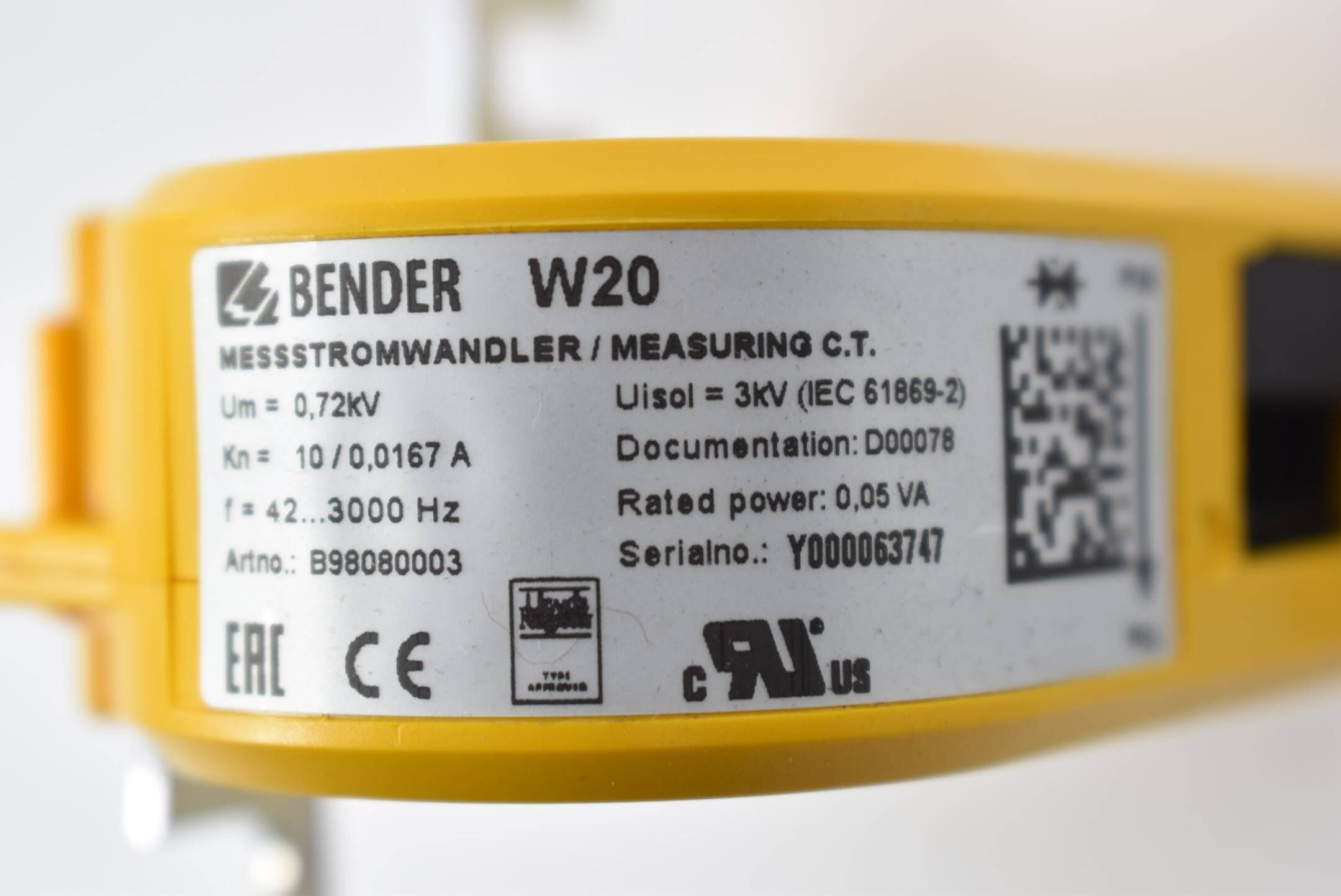Bender Messstromwandler 0,72kV 10/0,0167A 42-3000Hz W20