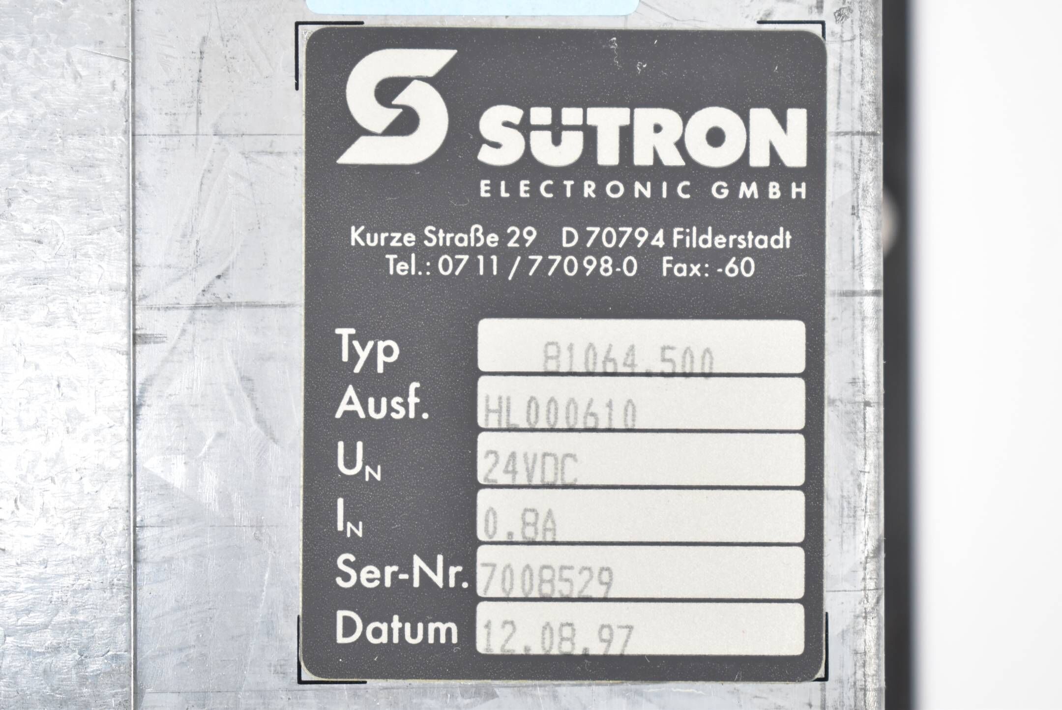 Sütron Dürr Behr Bedienfeld BT35 Typ 81064.500 ( HL000610 ) 24VDC 0,8A