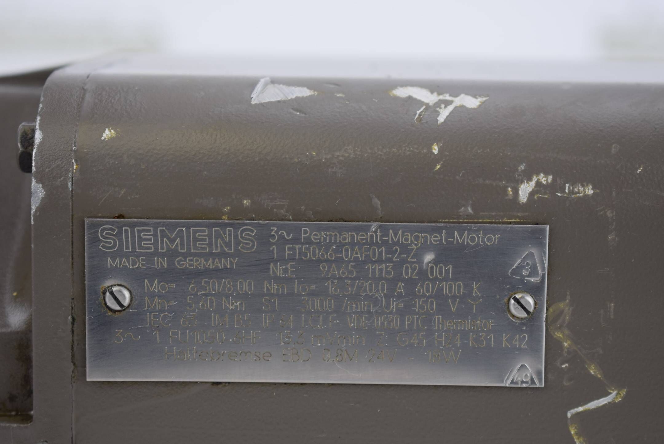 Siemens 3~Permanent-Magnet-Motor 1FT5066-0AF01-2-Z + Siemens Encoder 6FX2001-2CB00