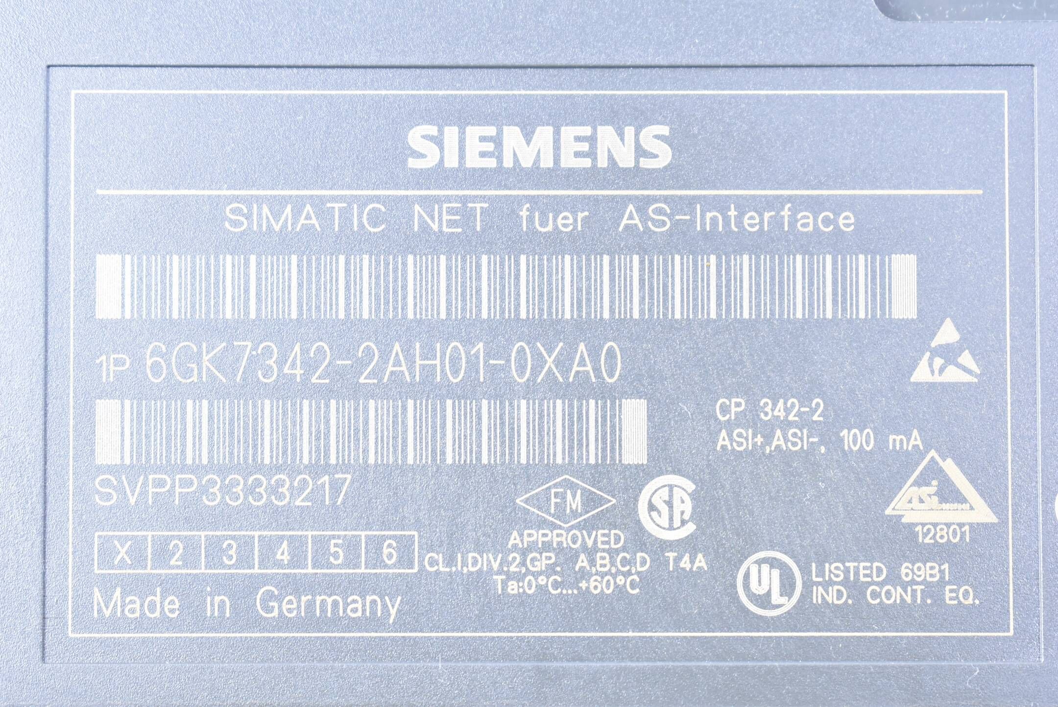Siemens Simatic Net CP AS-Interface 6GK7342-2AH01-0XA0 ( 6GK7 342-2AH01-0XA0 ) 