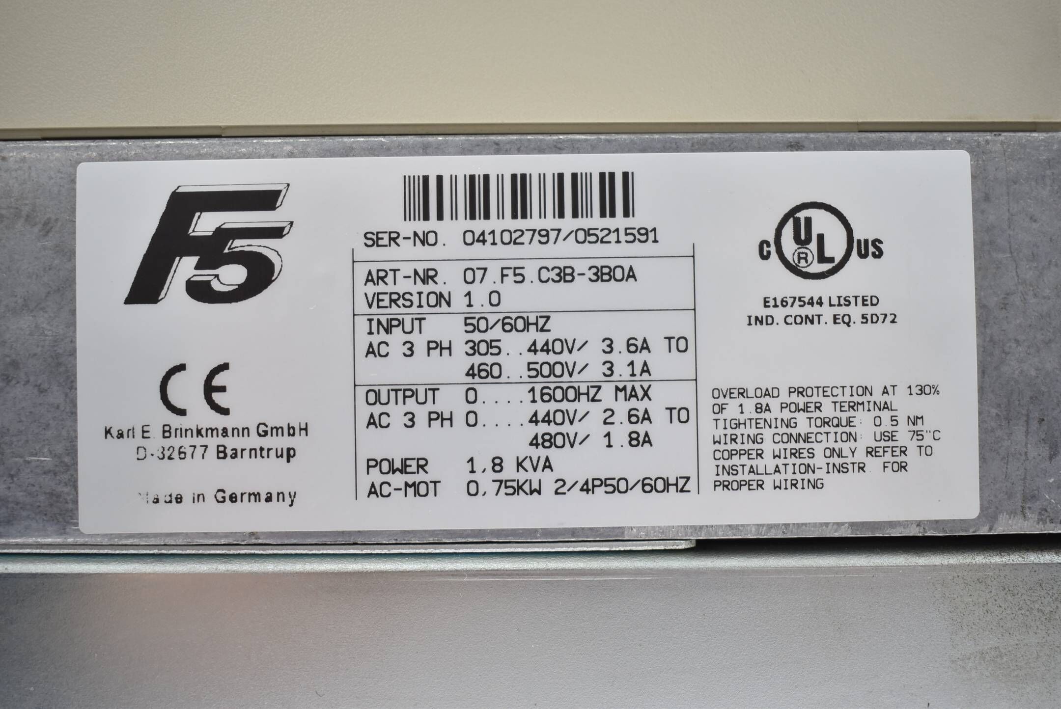 KEB Compivert F5 Frequenzumrichter 07.F5.CBB-3BOA ( 1,8KVA )