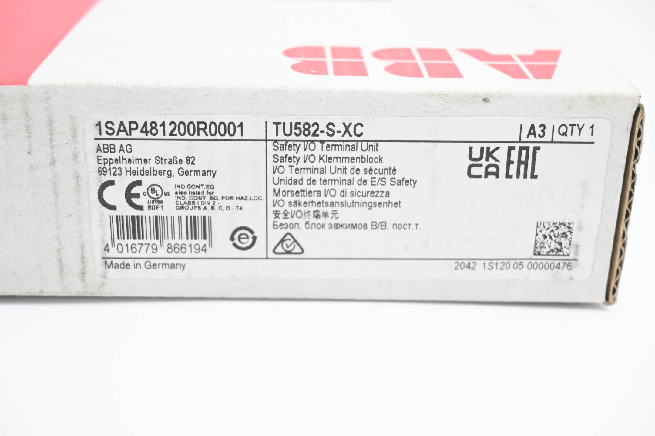 ABB Safety I/O Terminal Unit TU582-S-XC ( 1SAP481200R0001 )