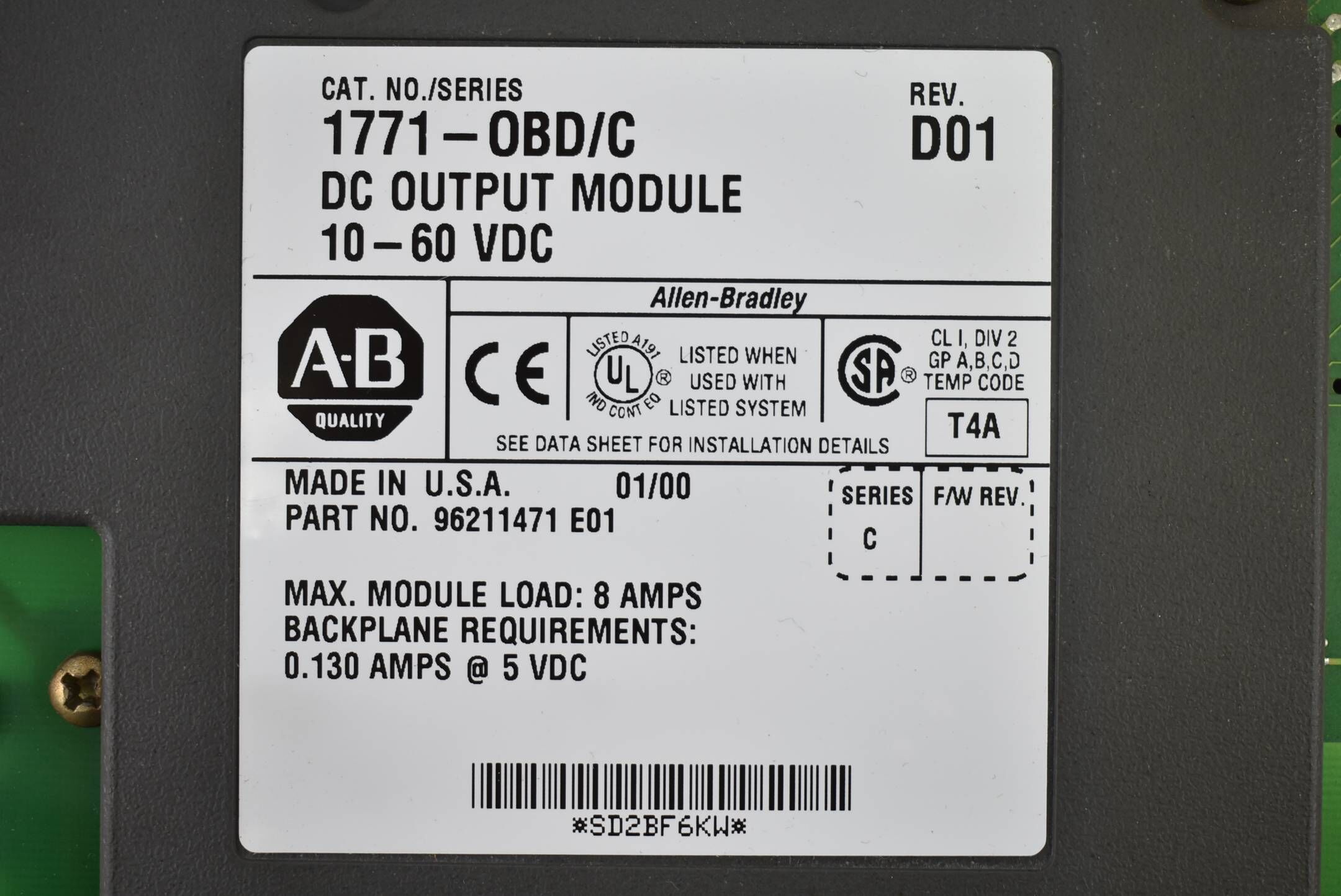 Allen-Bradley Rockwell Automation input module 10-60 VDC 1771-OBD/C