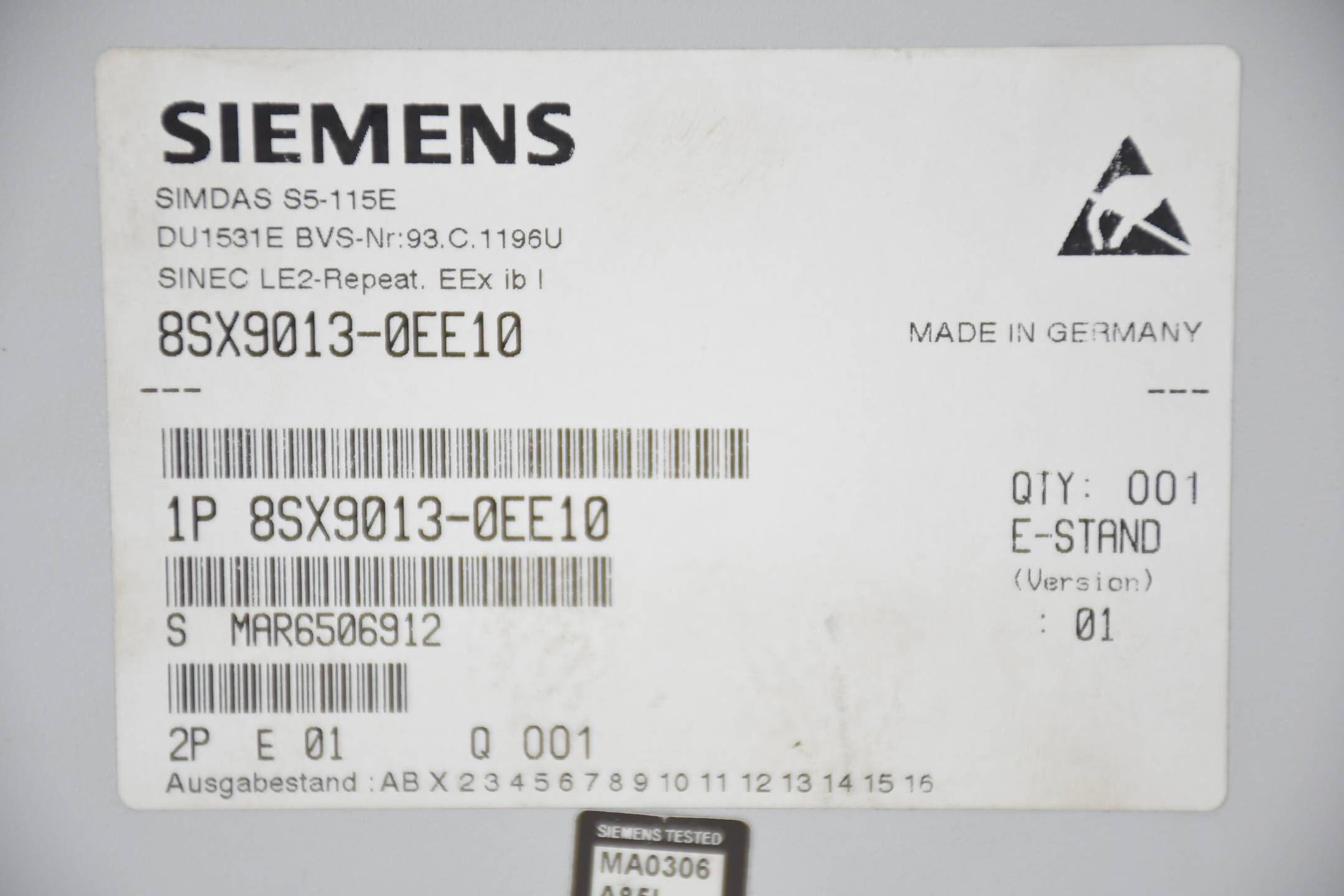 Siemens simdas S5-115E Sinec LE2-Repeater 8SX9013-0EE10 ( 8SX9 013-0EE10 ) E1