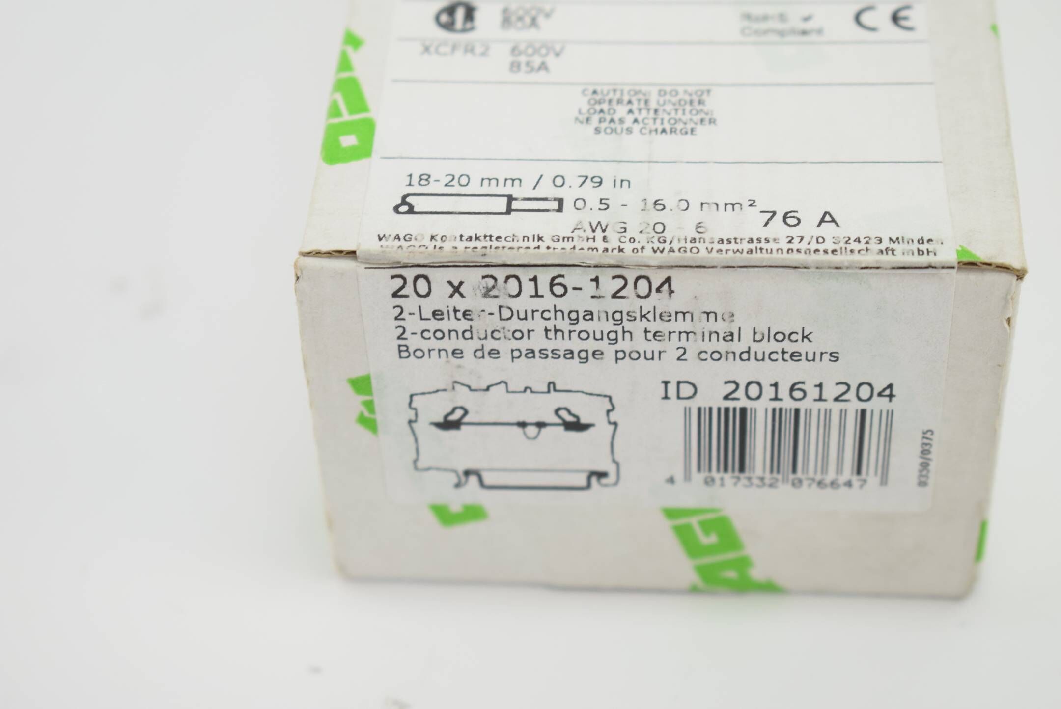 14 Stück Wago 2-Leiter Durchgangsklemme 76A 2016-1204 ( 20161204 )