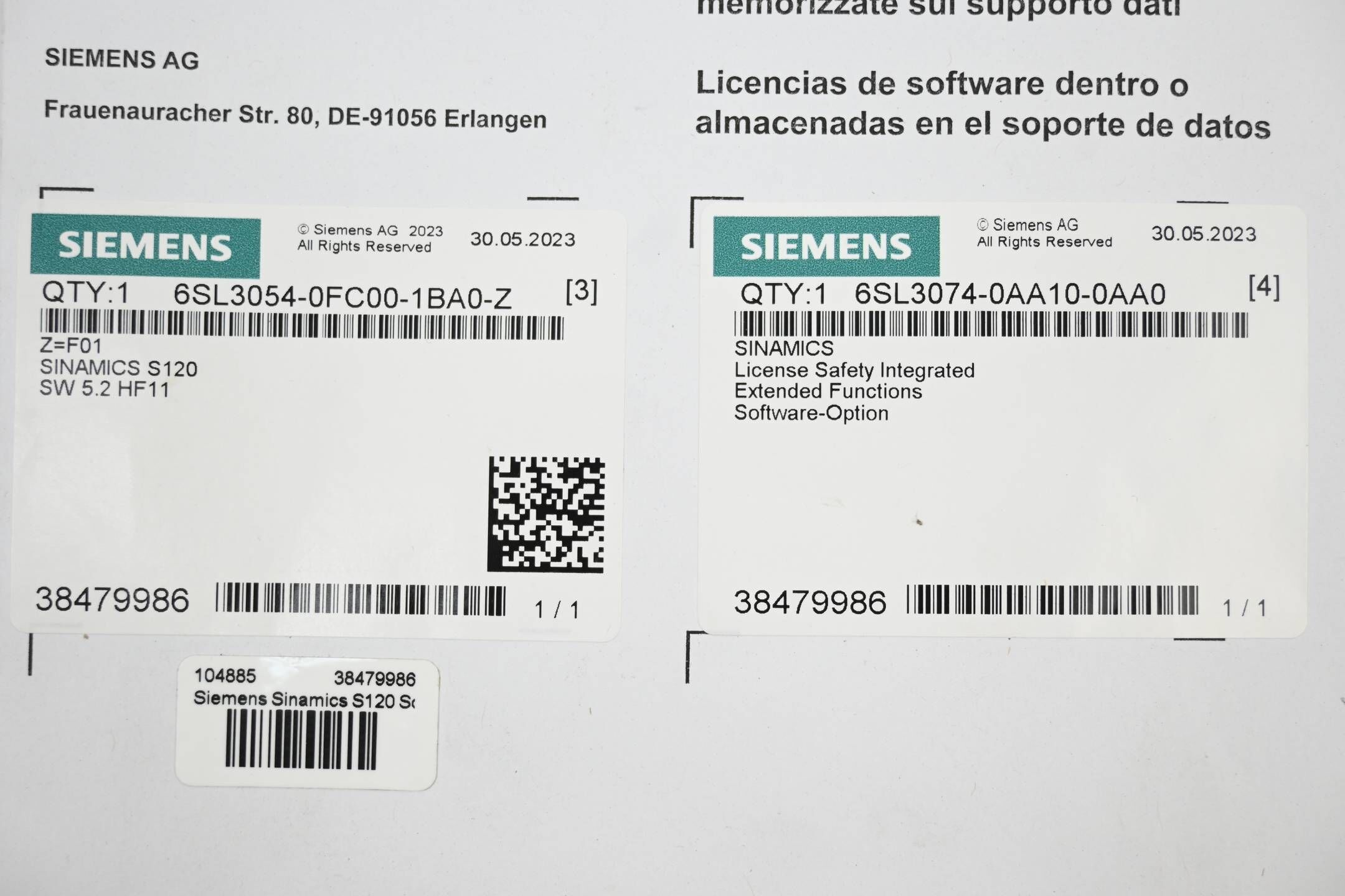Siemens Sinamics S120 6SL3054-0FC00-1BA0-Z ( F01 ) + 6SL3074-0AA10-0AA0