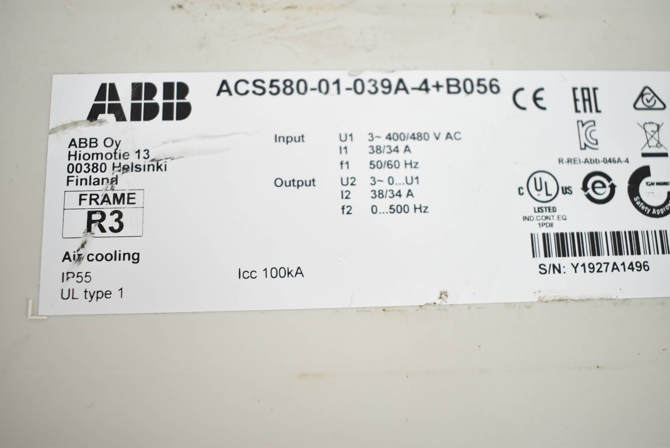 ABB Frequenzumwandler ACS580-01-039A-4+B056 inkl. Bedienpanel ACS-AP-I