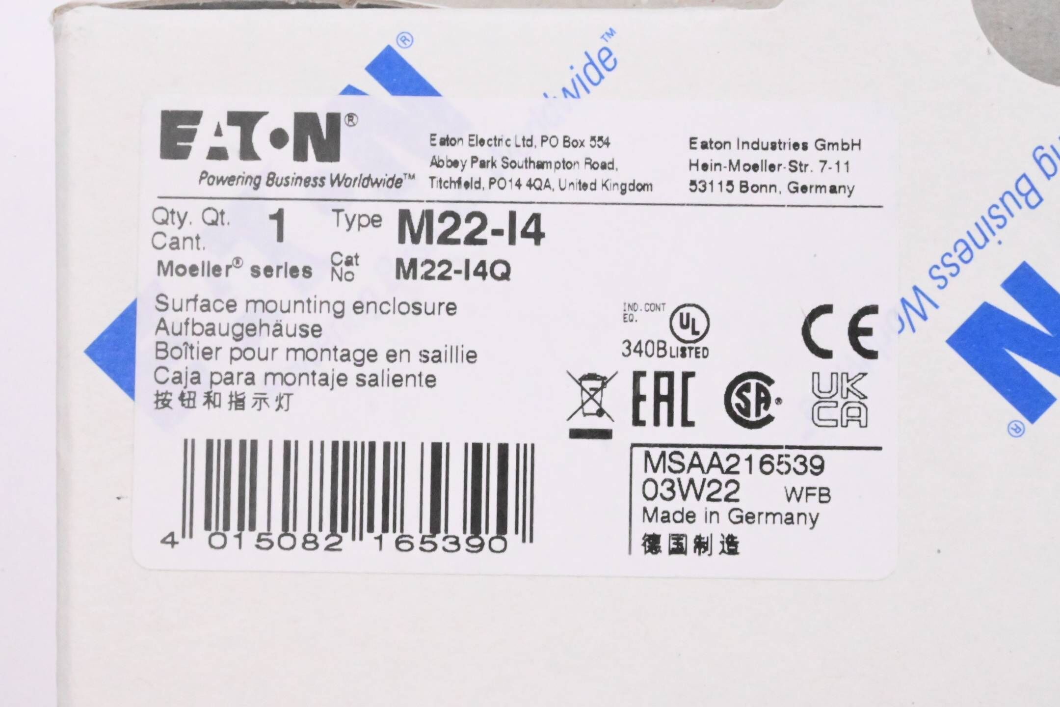 Eaton Aufbaugehäuse M22-I4 ( 216539 )