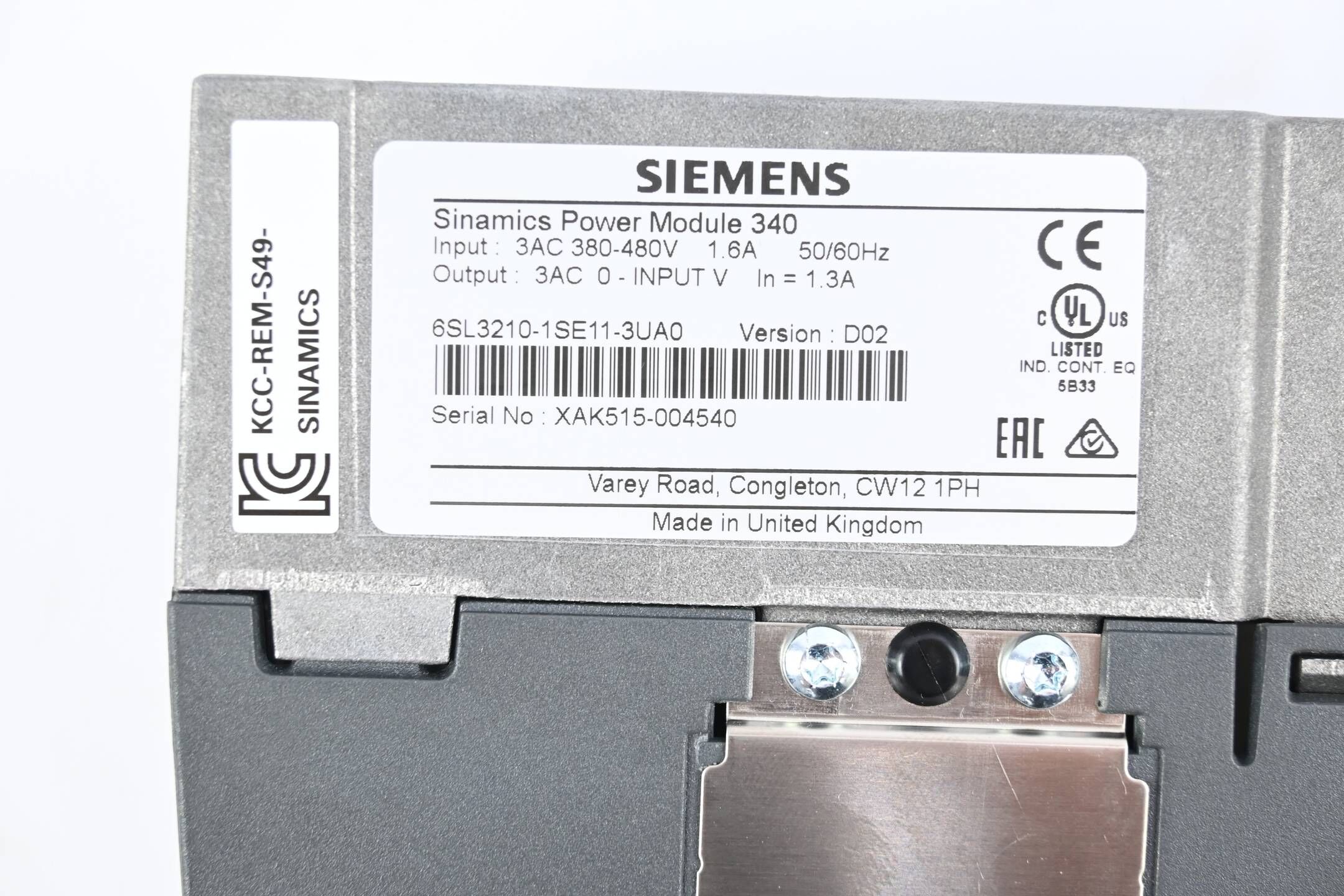 Siemens Sinamics Power Module 340 6SL3210-1SE11-3UA0 ( 6SL3 210-1SE11-3UA0 ) D02