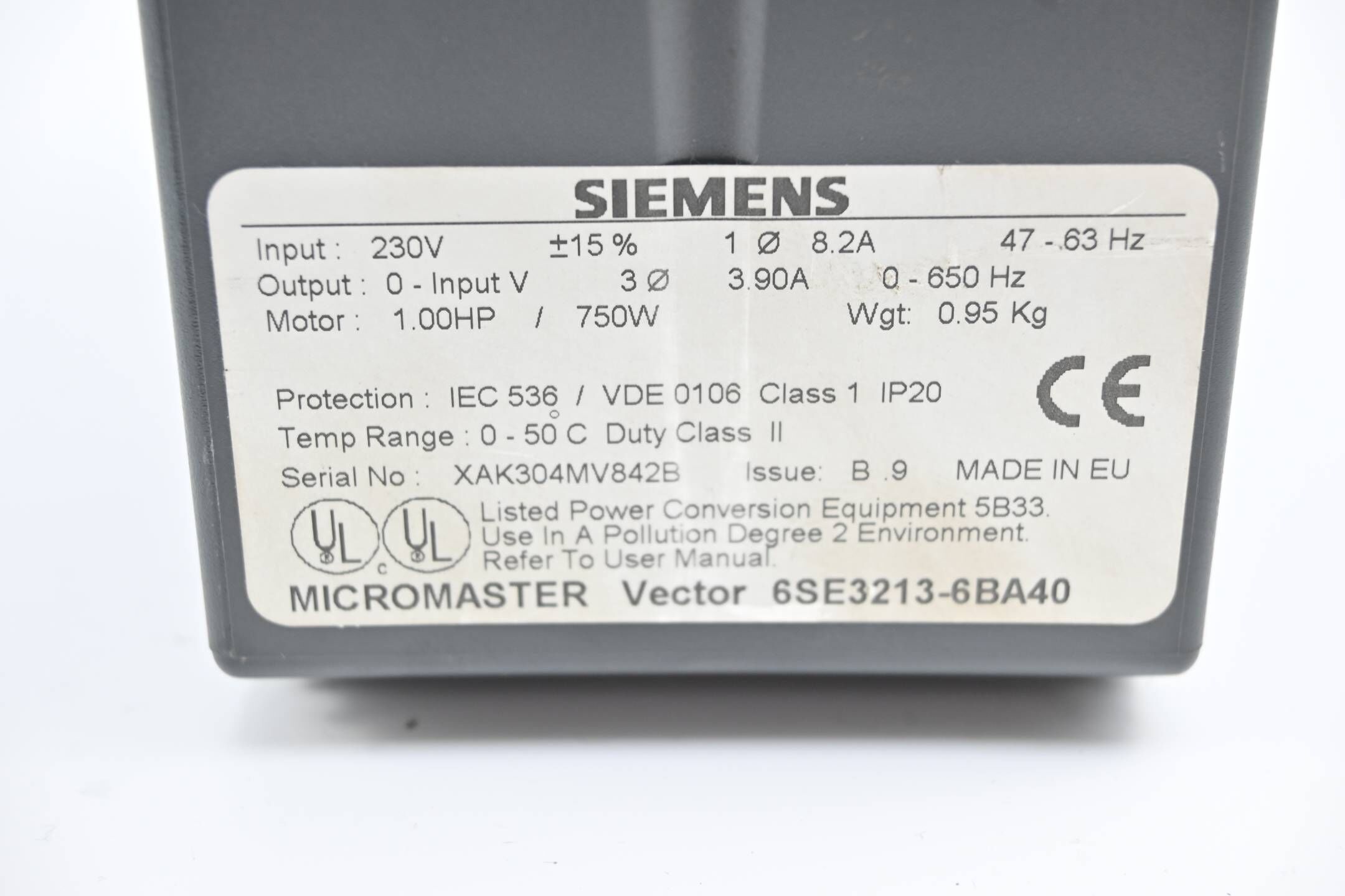 Siemens Micromaster Vector Frequenzumrichter 6SE3213-6BA40 ( 6SE3 213-6BA40 )