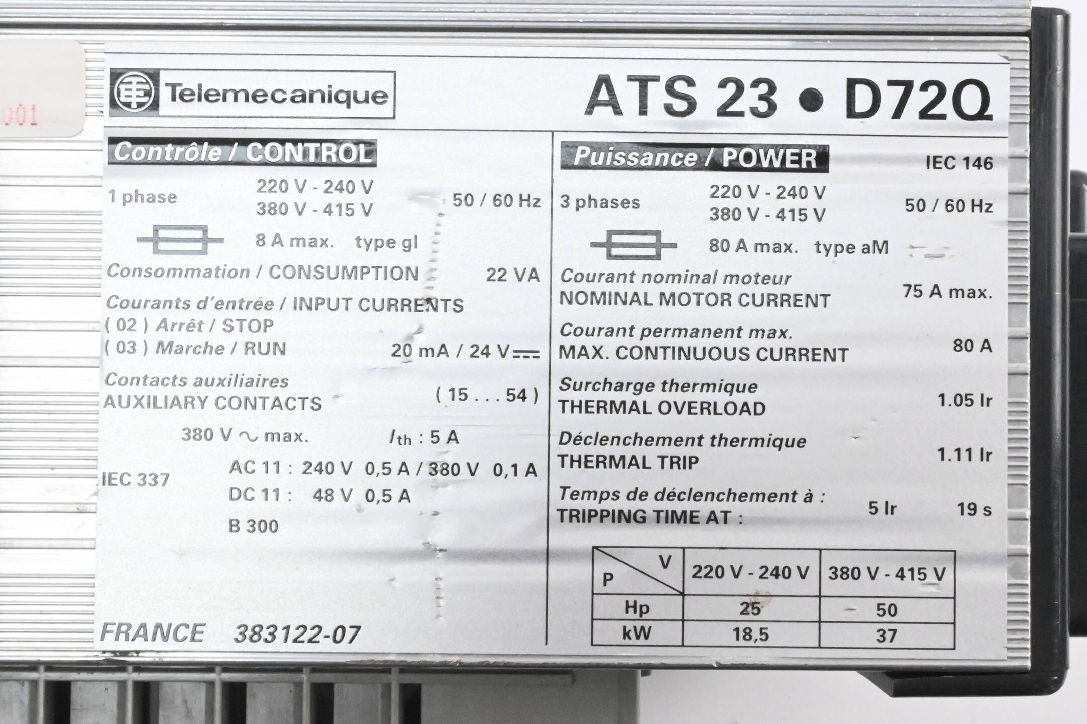 Telemecanique Sanftanlasser Altistart 3 ATS23PD72Q ( ATS23 D72Q )