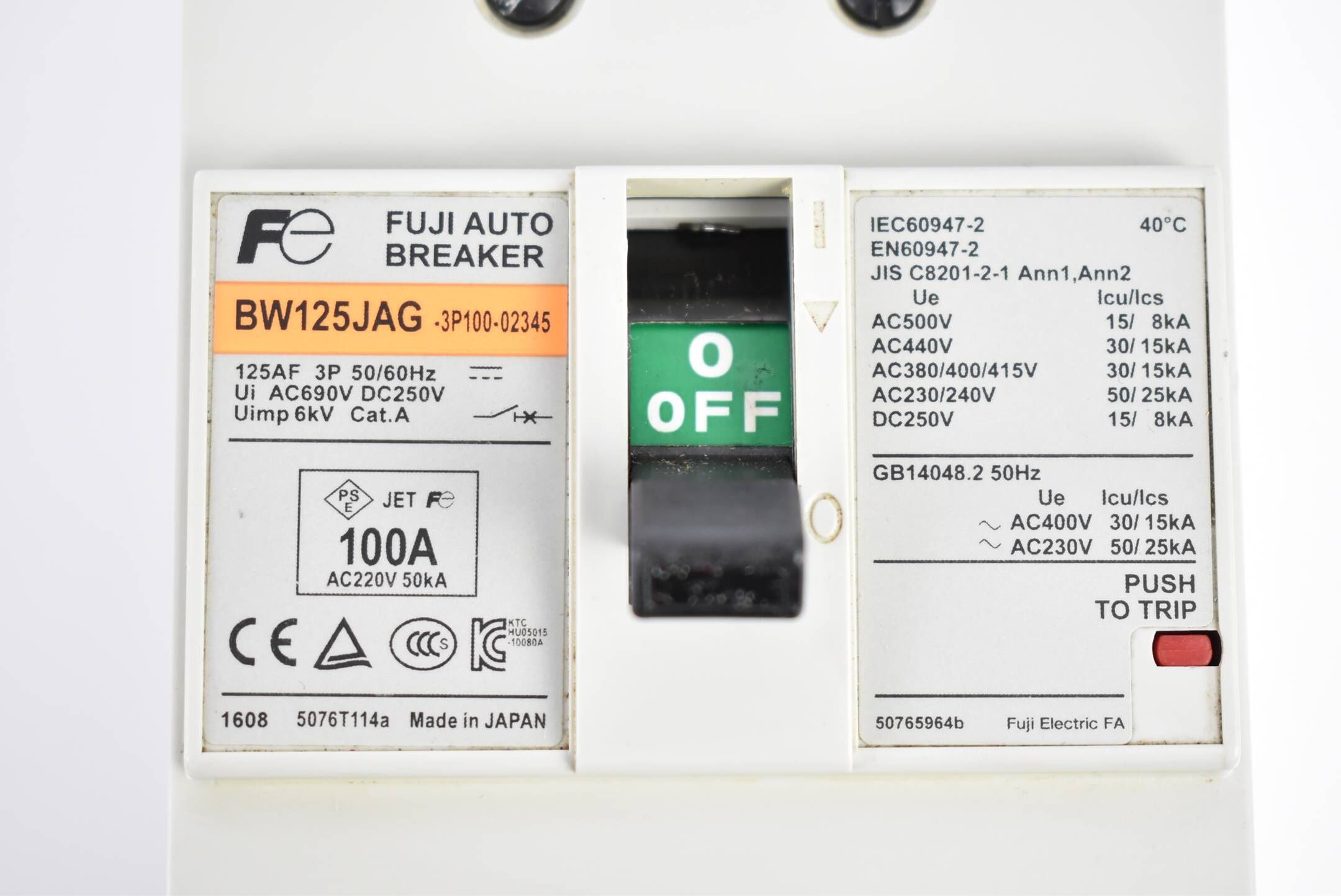 Fuji Electric Auto Breaker BW125JAG-3P100-02345