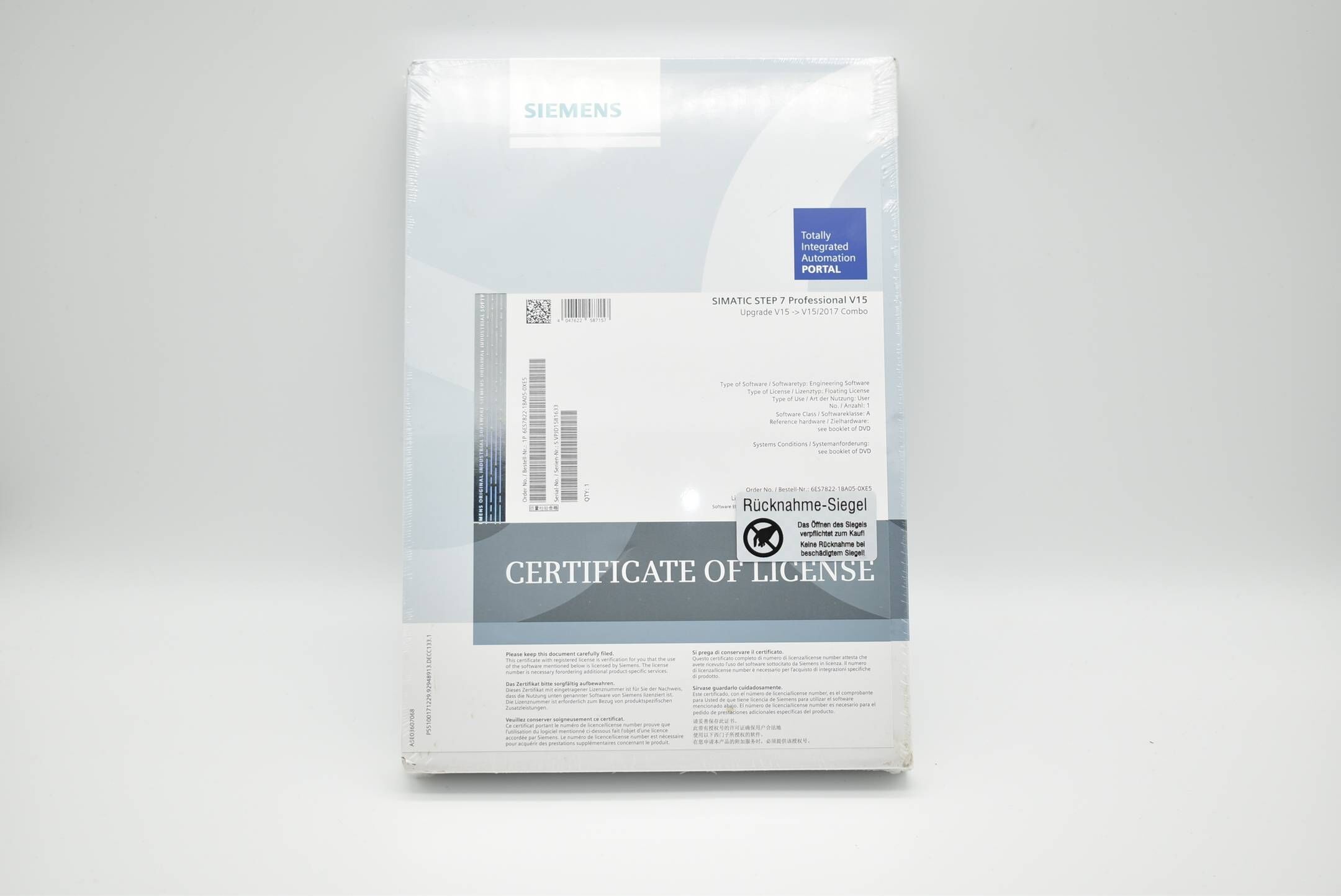 Siemens simatic STEP 7 Professional V15 6ES7822-1BA05-0XE5 6ES7 822-1BA05-0XE5