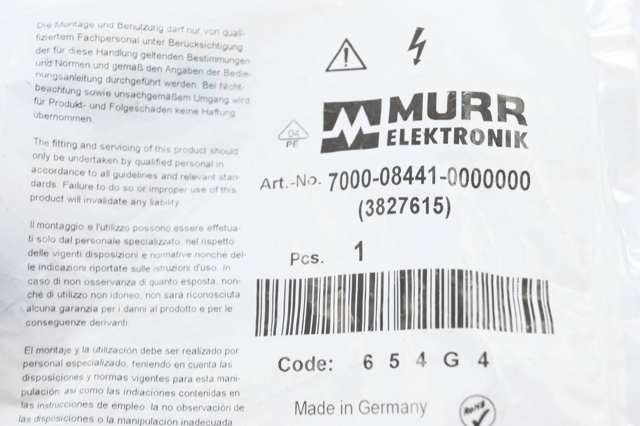 Murr M8 St. 90° A-kod. Lötanschluss 7000-08441-0000000