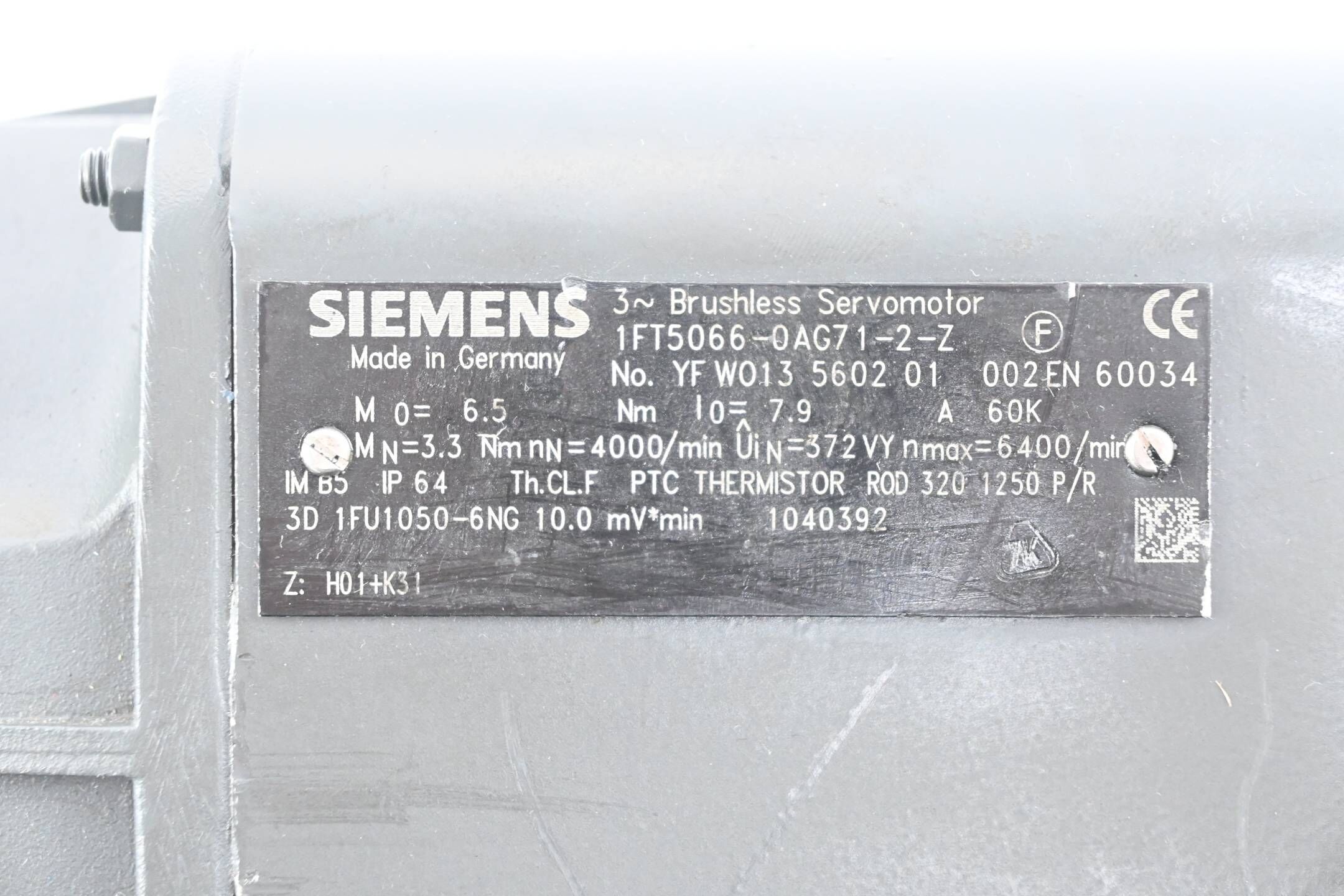 Siemens 3~ Brushless Servomotor 1FT5066-0AG71-2-Z ( 1FT5 066-0AG71-2-Z )
