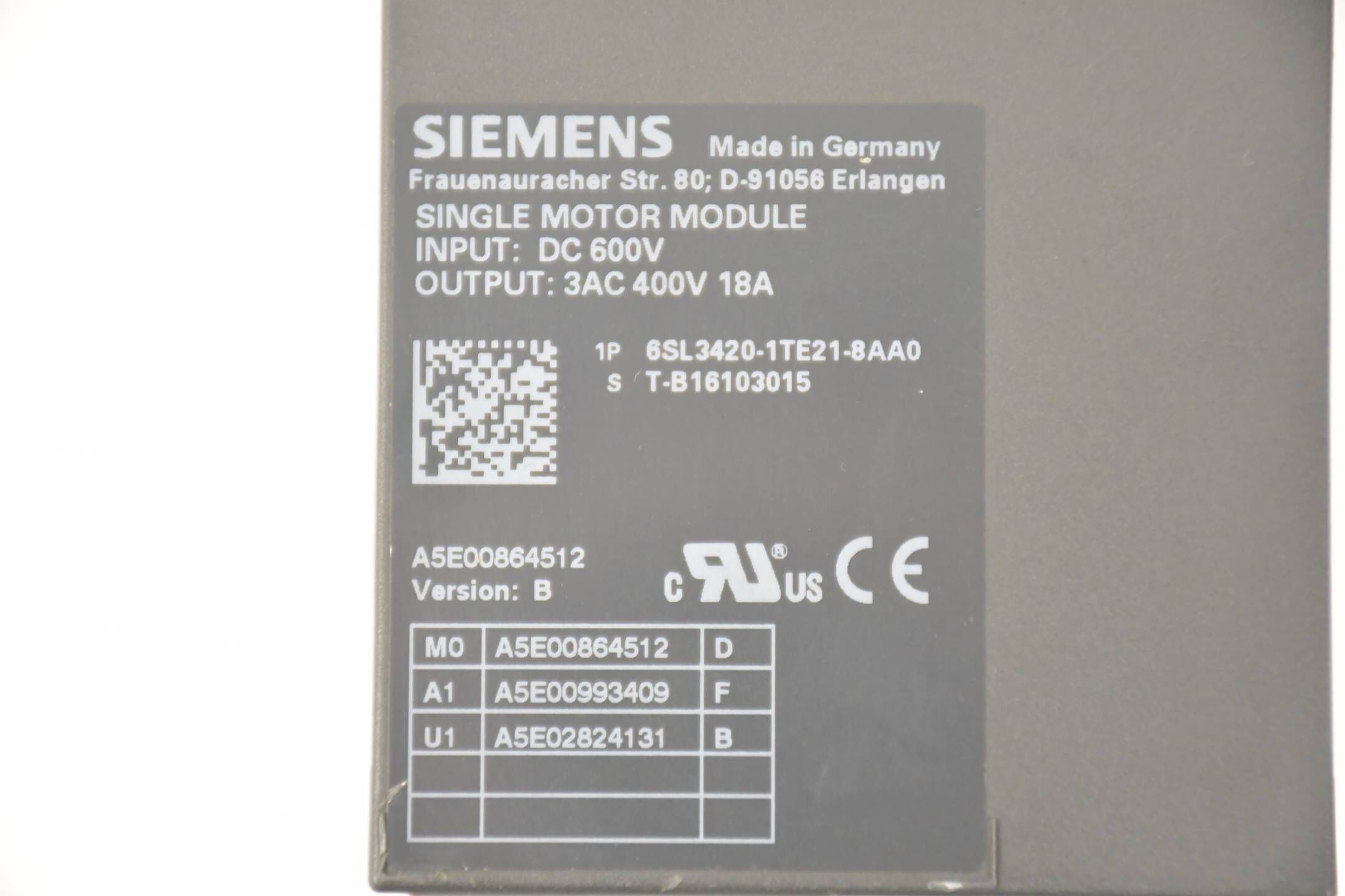 Siemens Sinamics S120 6SL3420-1TE21-8AA0 ( 6SL3 420-1TE21-8AA0 )Ver. B