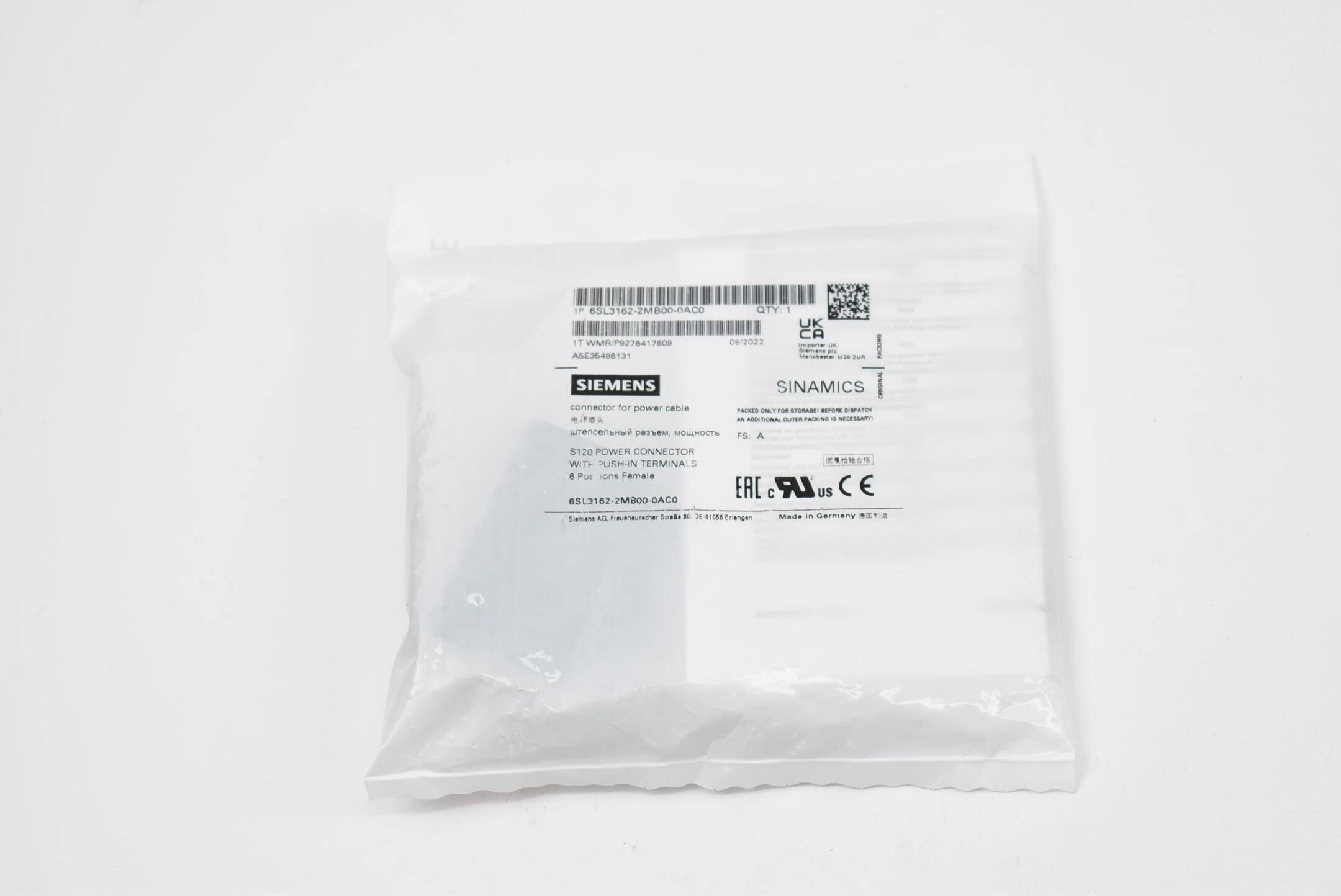 Siemens S120 Leistungsstecker 6SL3162-2MB00-0AC0 ( 6SL3 162-2MB00-0AC0 ) EA