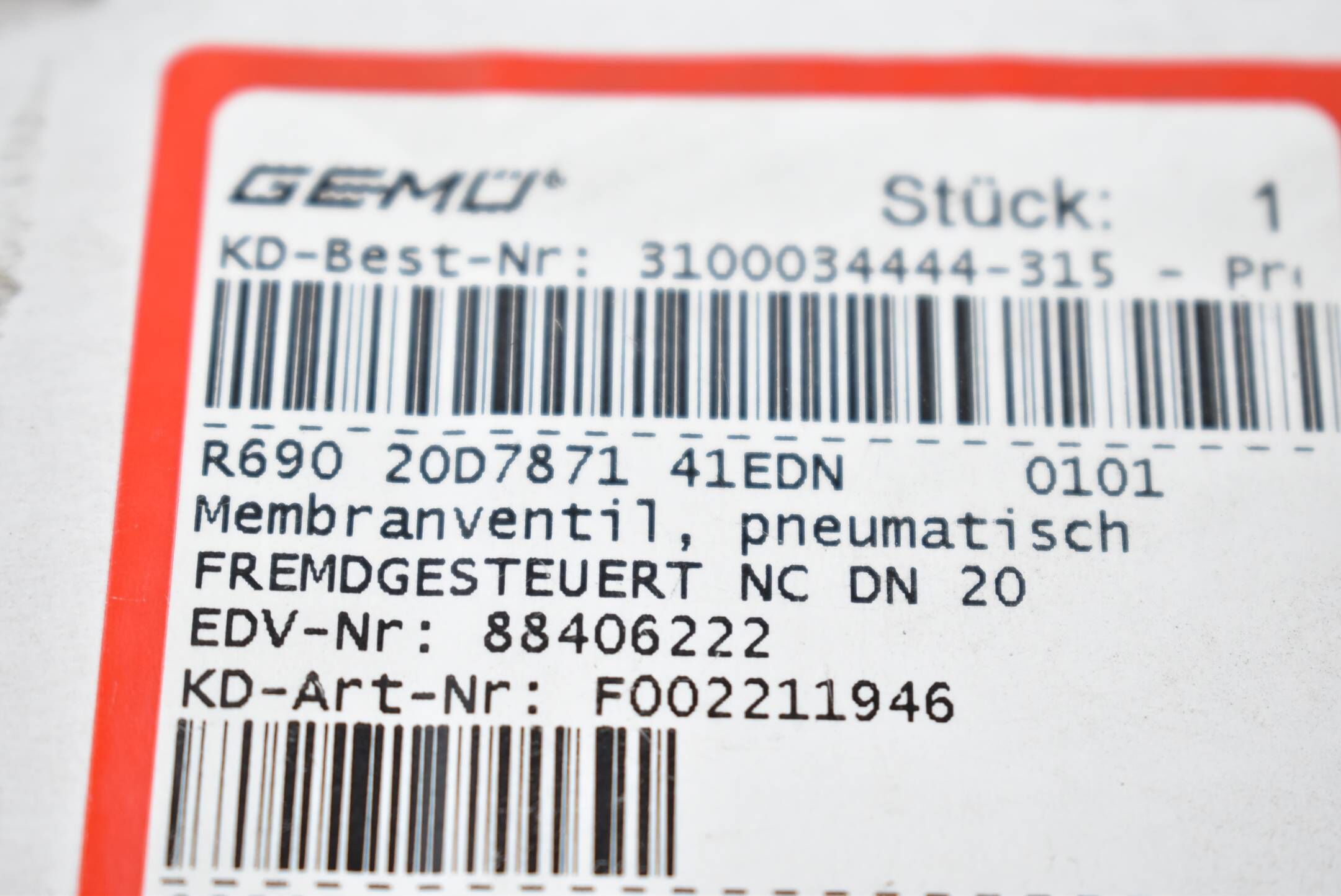 Gemü Membranventil R690 20D7871 41EDN 0101 ( R69020D787141EDN0101 )