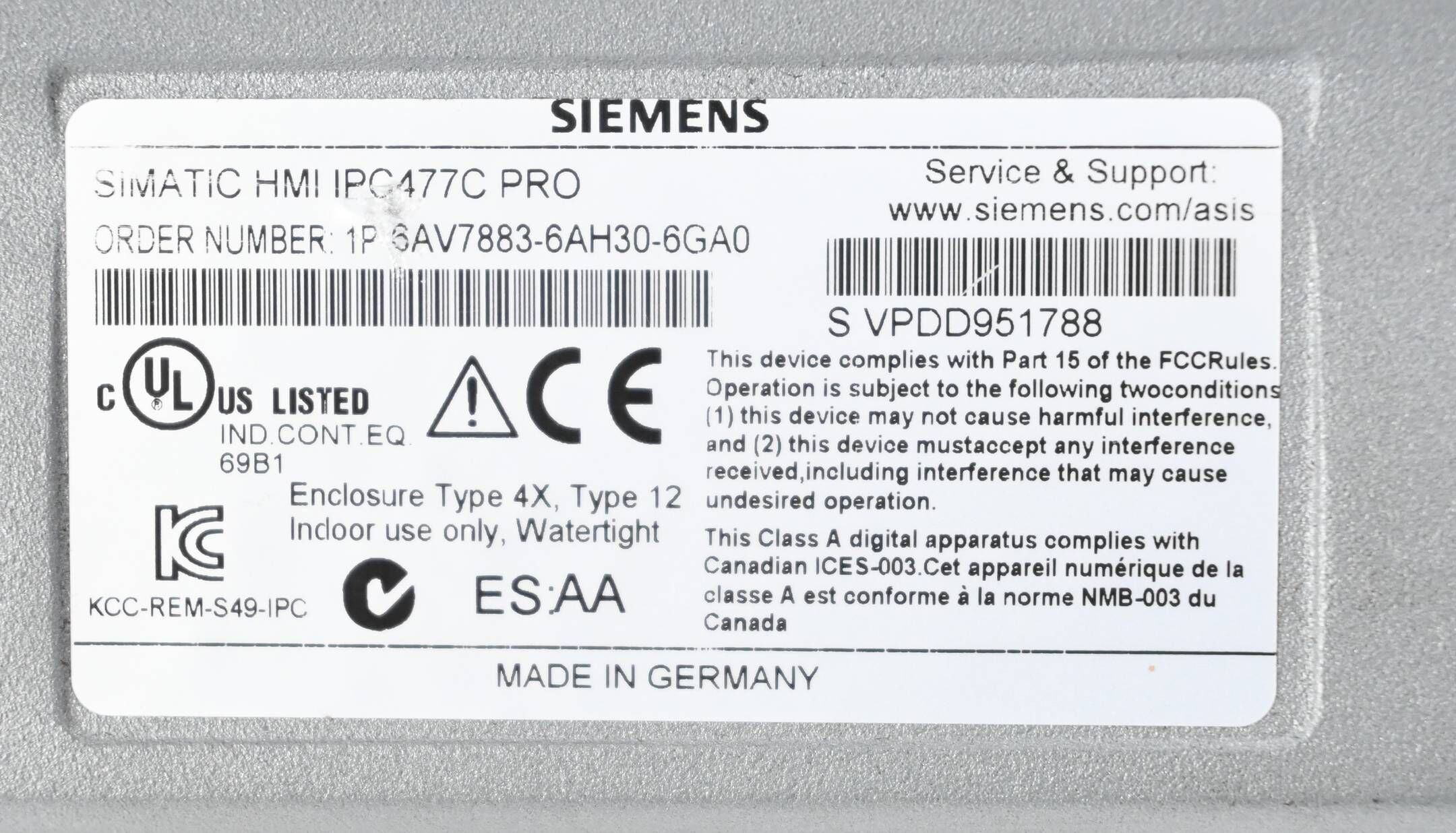 Siemens Simatic HMI IPC 477C PRO 6AV7883-6AH30-6GA0 / 6AV7 883-6AH30-6GA0 E. AA