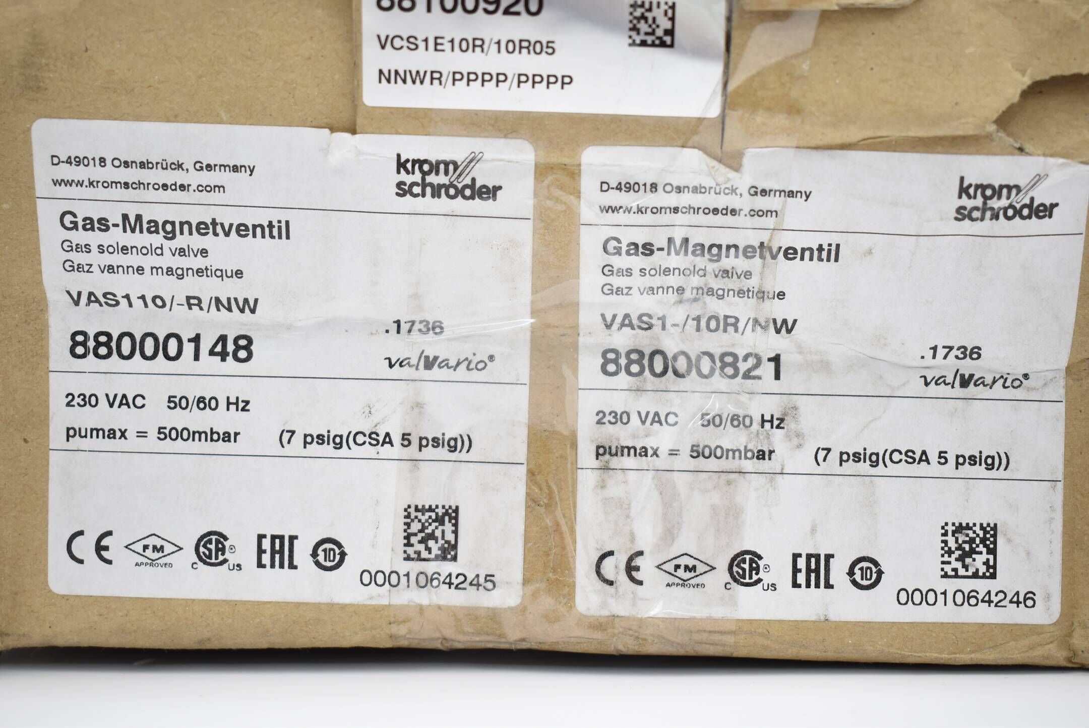 Krom Schröder Gas-Magnetventil VAS110/-R/NW +VAS1-/10R/NW ( 88000148 + 8800821 )