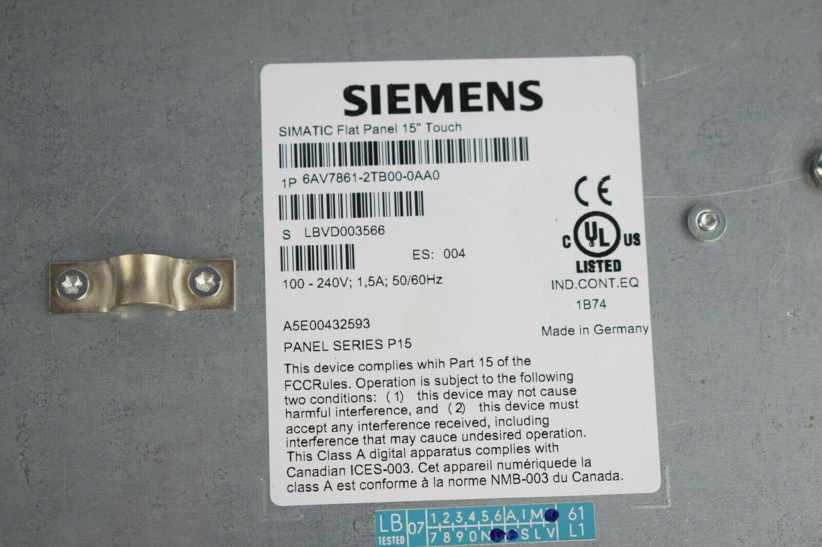 Siemens simatic Flat Panel 15'' Touch 6AV7861-2TB00-0AA0 ( 6AV7 861-2TB00-0AA0 )